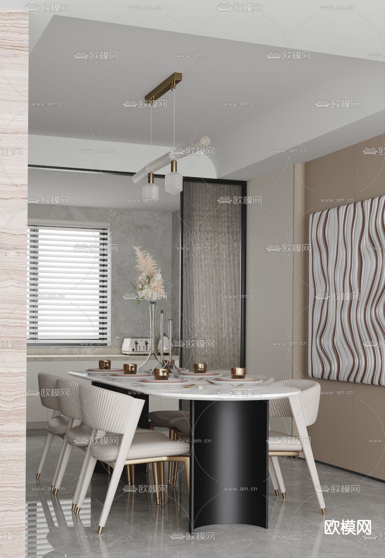 元禾大千 现代轻奢餐厅3d模型