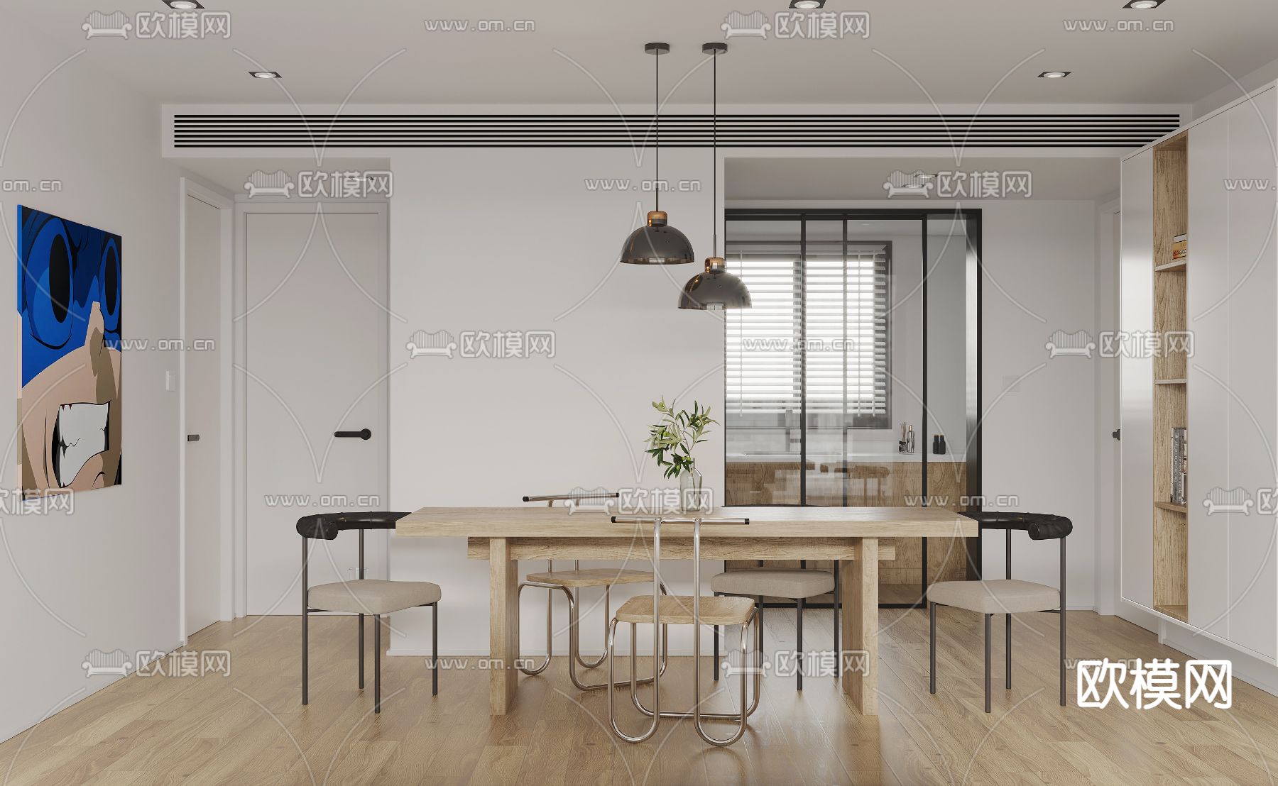 北欧客厅餐厅3d模型下载（渲染图2）