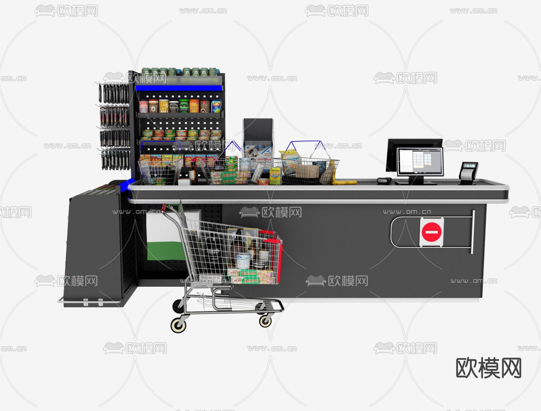 现代超市收银台su模型下载（渲染图2）