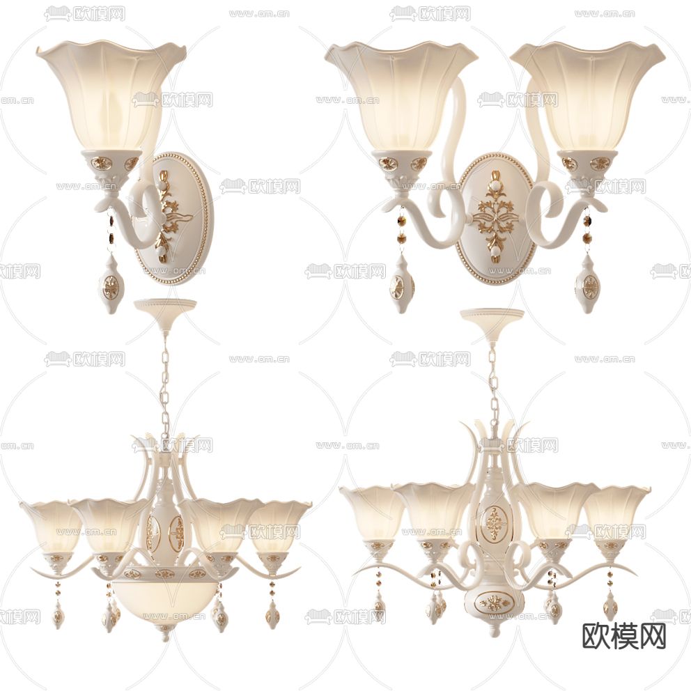 欧式吊灯壁灯组合su模型下载（渲染图1）