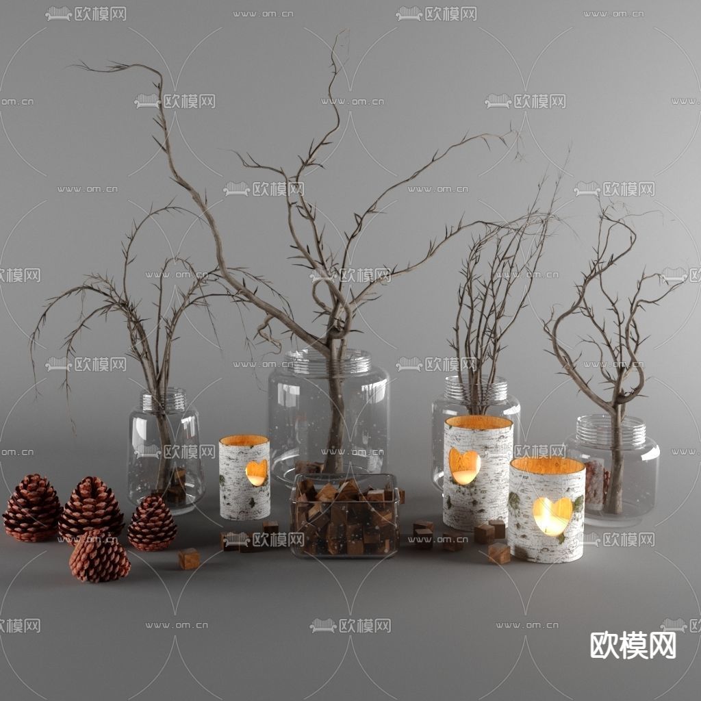 北欧简约玻璃花瓶干支烛台摆件免费3d模型