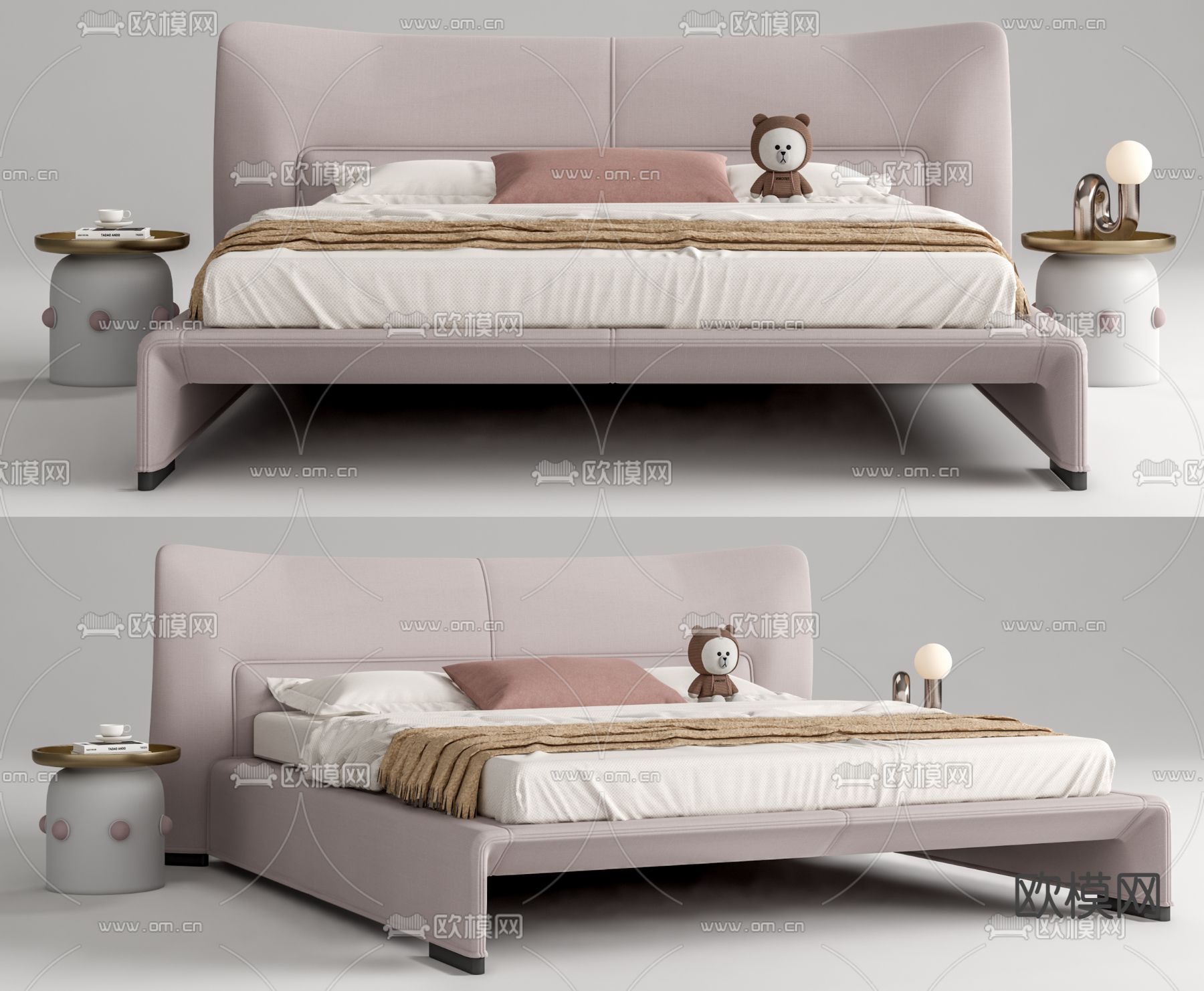 Molteni&C现代布艺双人床su模型下载（渲染图1）