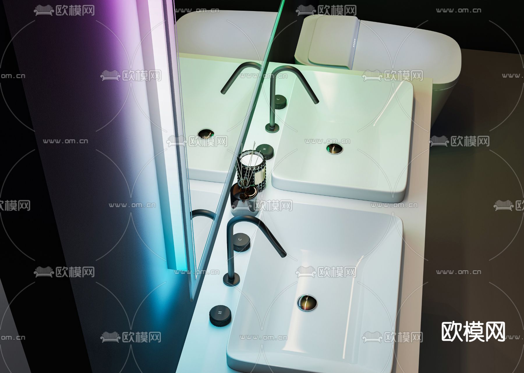 现代高级灰浴室台盆柜3d模型下载（渲染图2）