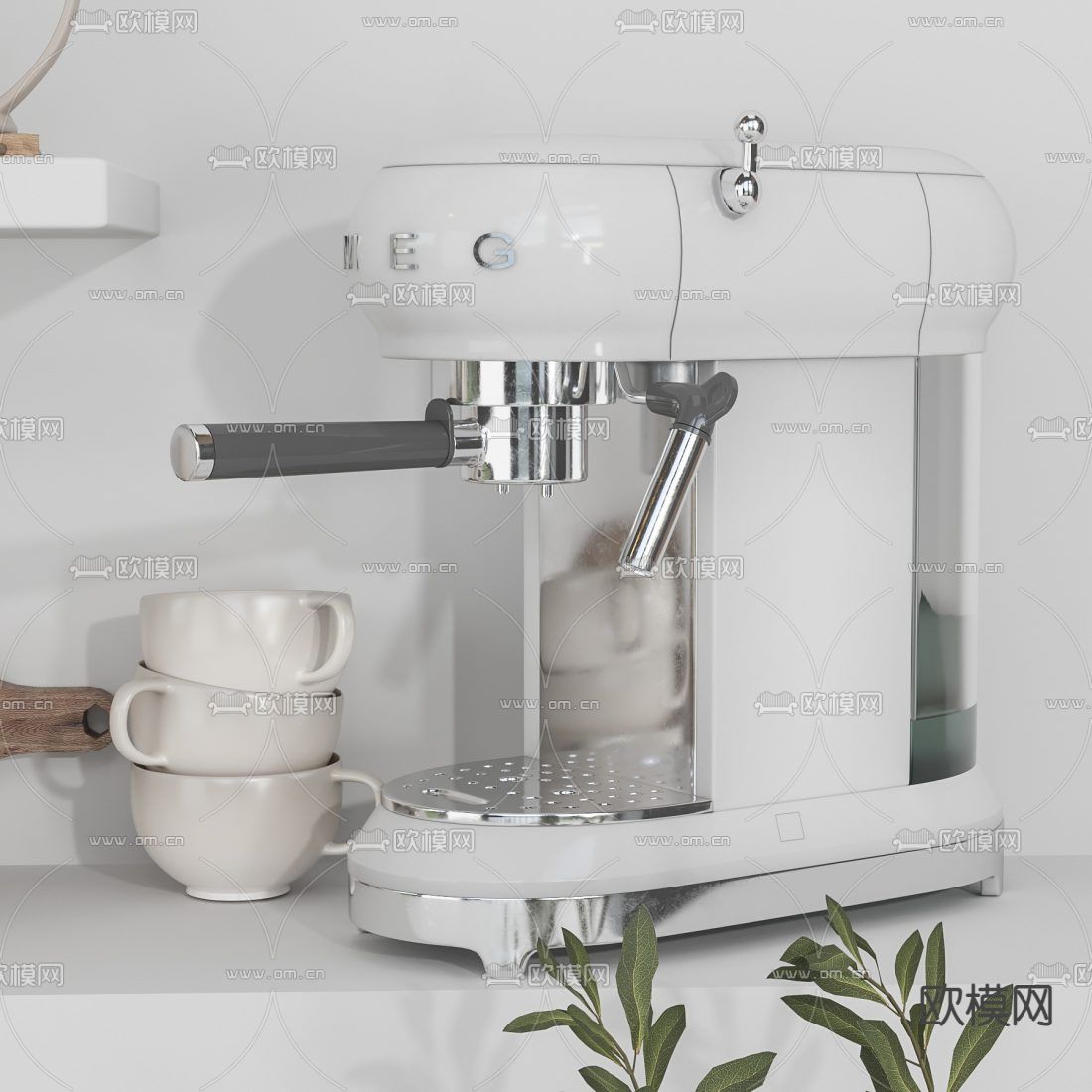 现代碗碟咖啡机厨房用品3d模型下载（渲染图3）