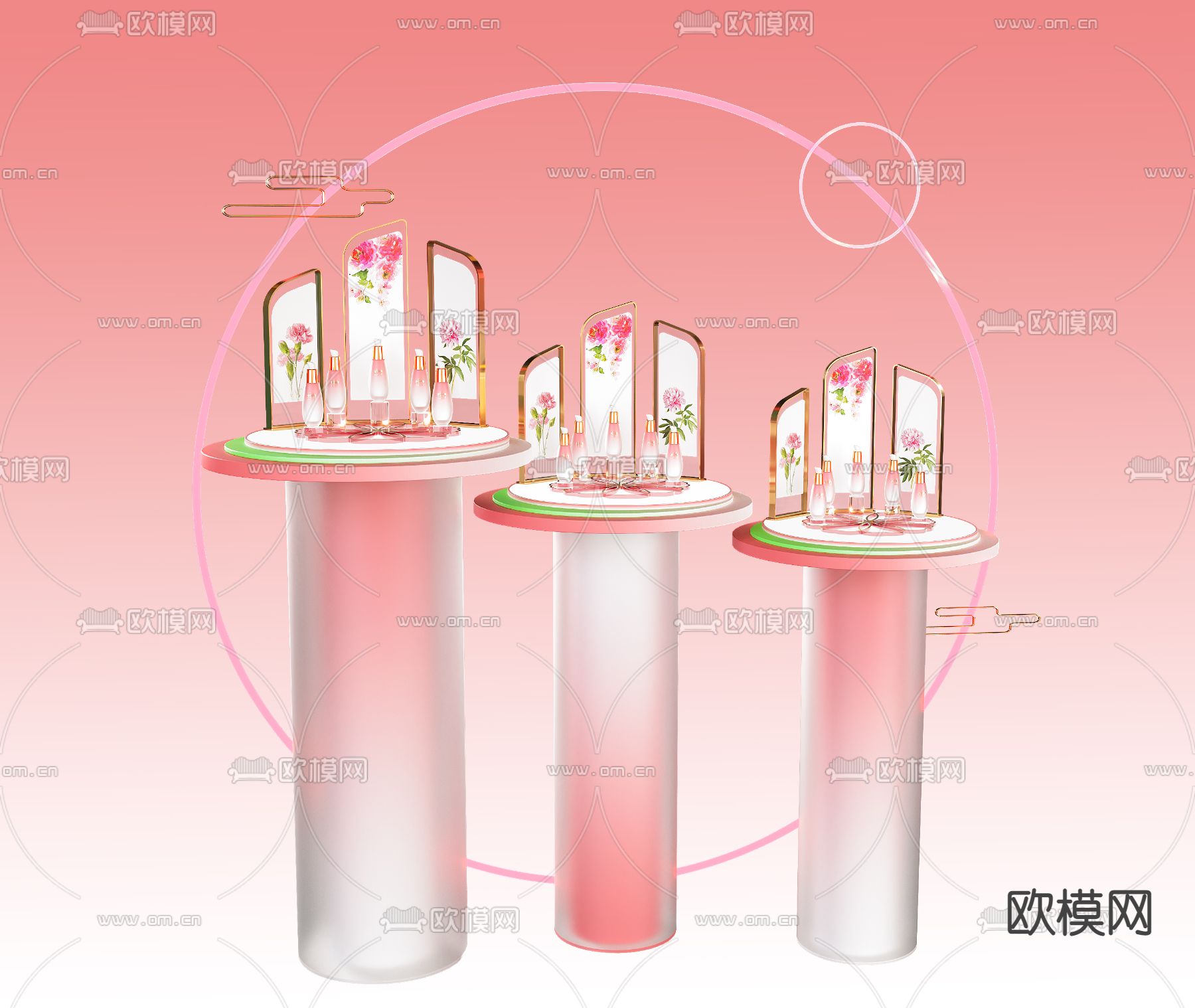 现代护肤美容陈列展示道具架3d模型下载（渲染图2）