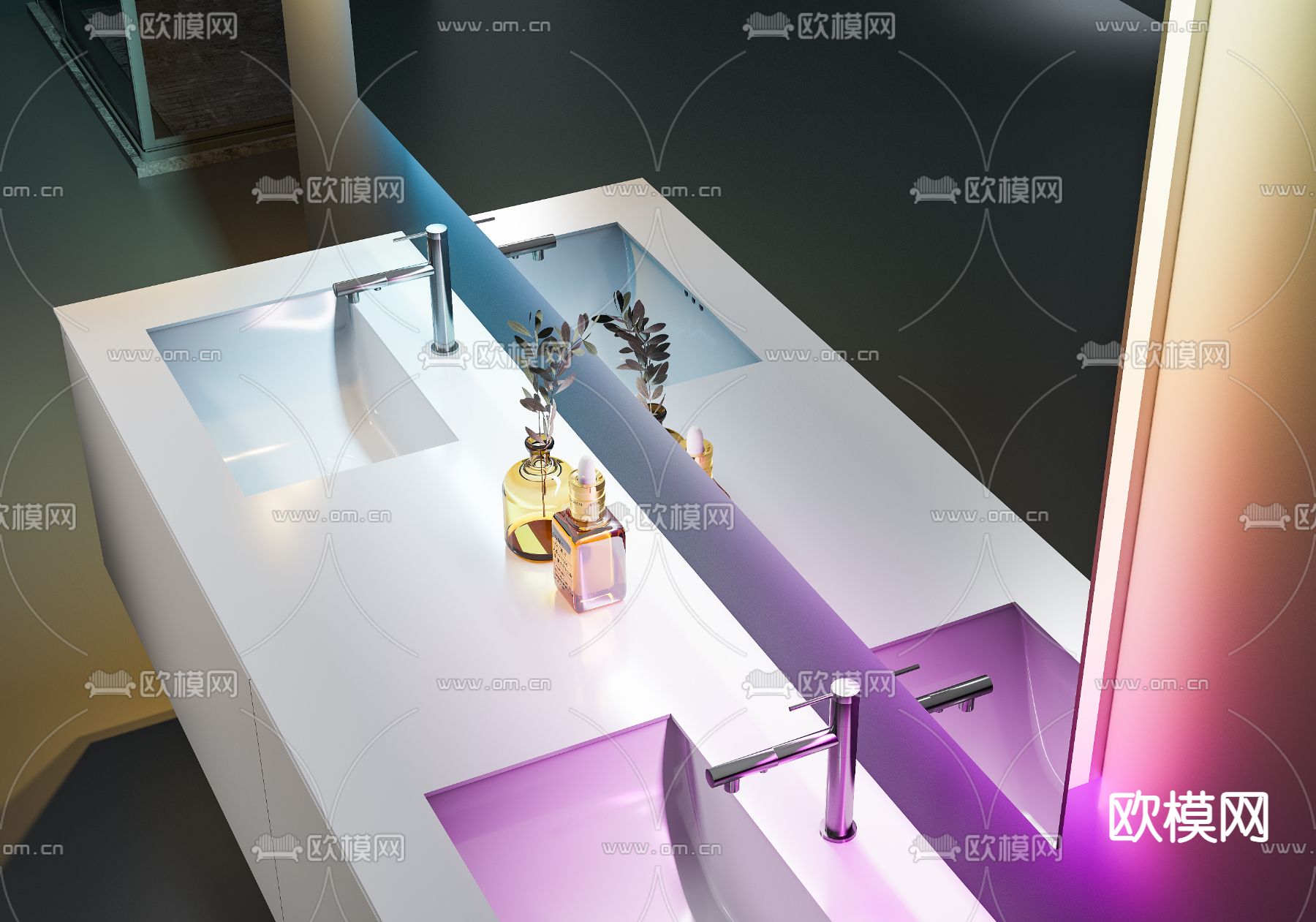 现代高级灰浴室台盆柜3d模型下载（渲染图2）