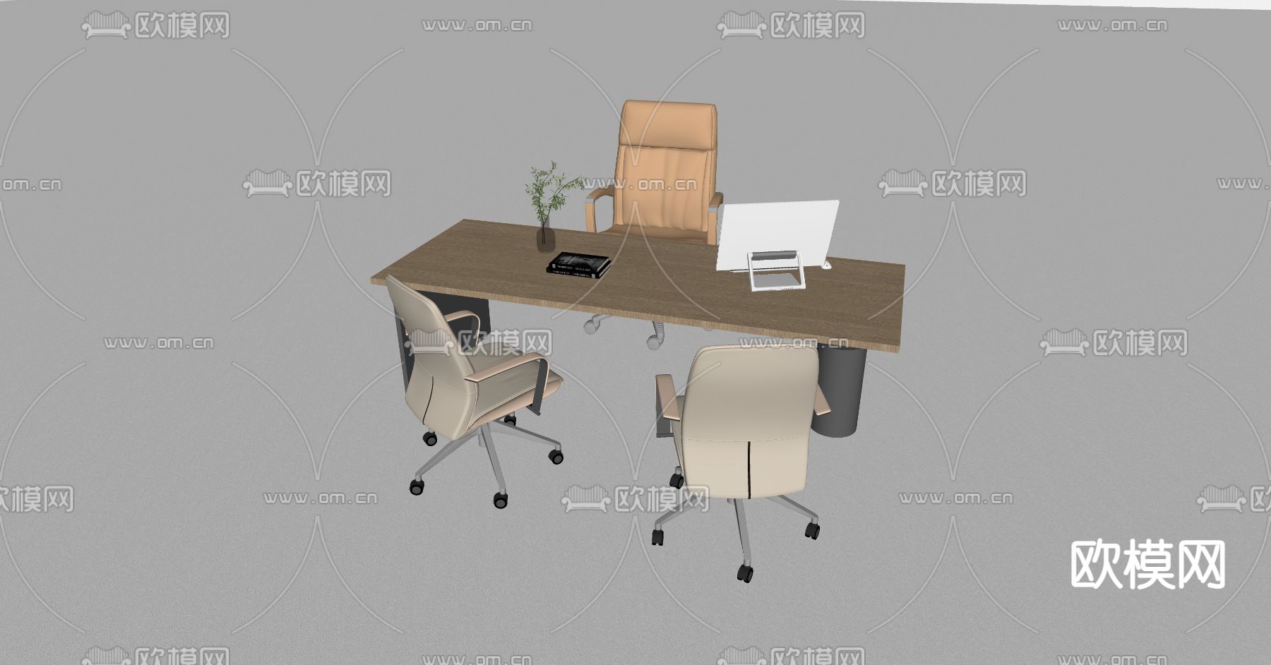 现代办公桌椅su模型下载（渲染图2）