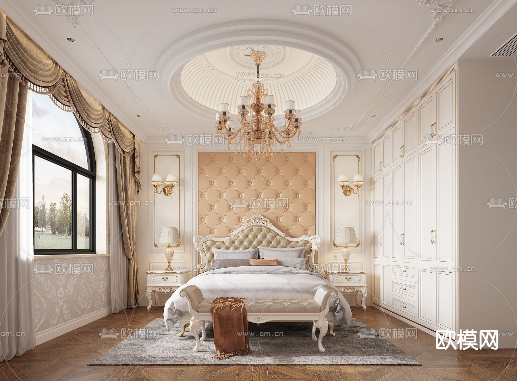 欧式简约卧室3d模型下载