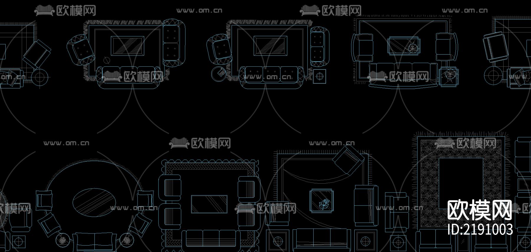 沙发平面图cad图库下载（渲染图2）