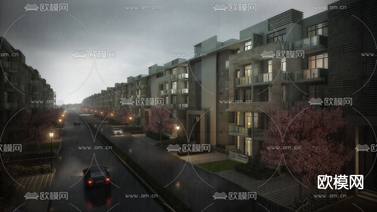 现代简约小区街道免费3d模型下载