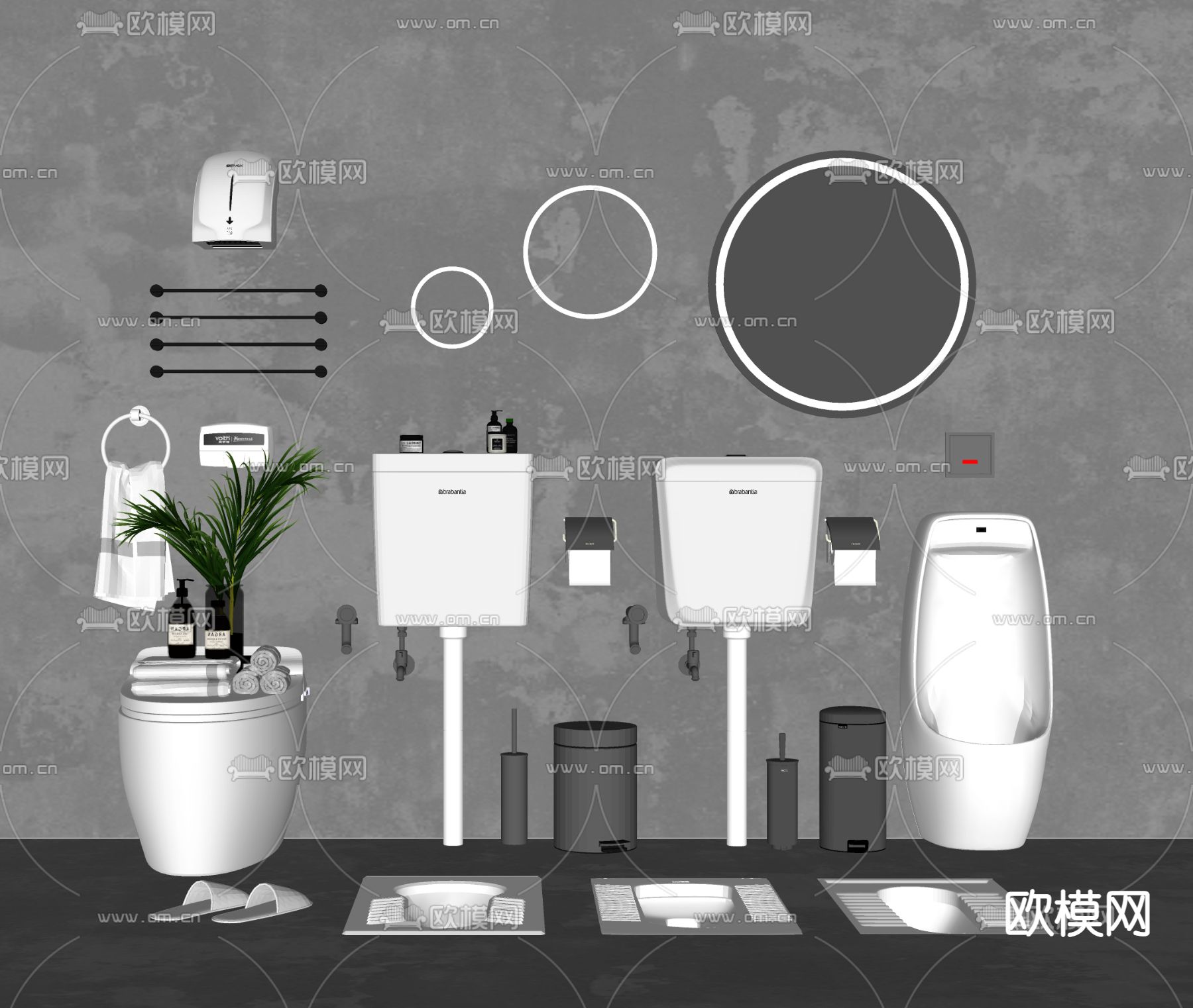 现代蹲厕蹲坑小便斗烘干机su模型下载（渲染图2）