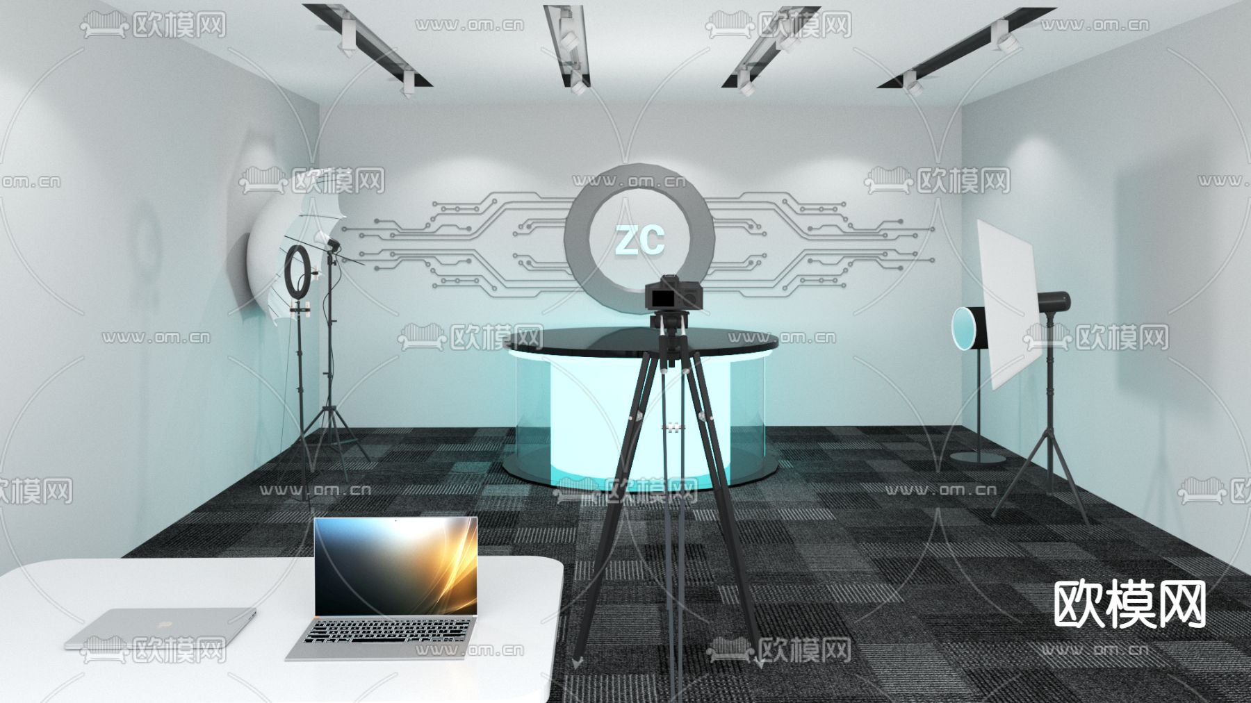 现代直播间su模型下载（渲染图1）