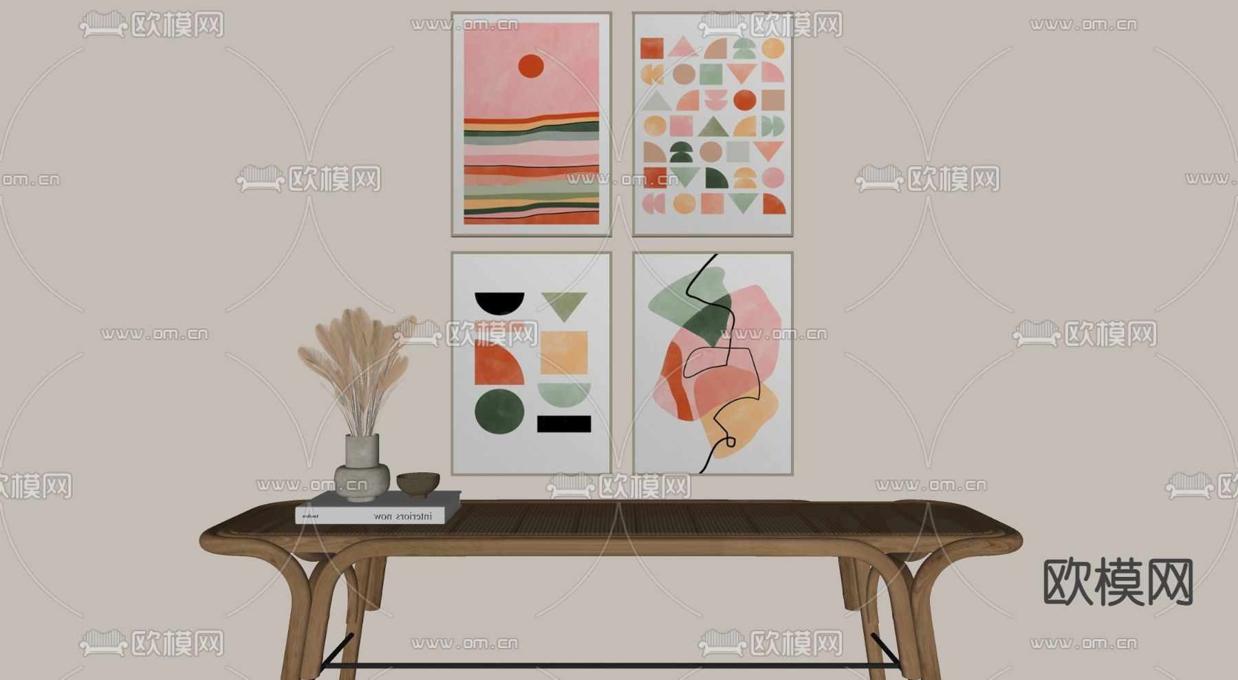 北欧抽象装饰画su模型下载（渲染图2）