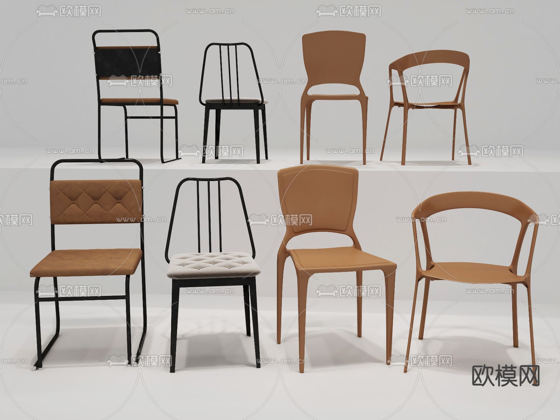 现代餐椅休闲椅组合3d模型下载