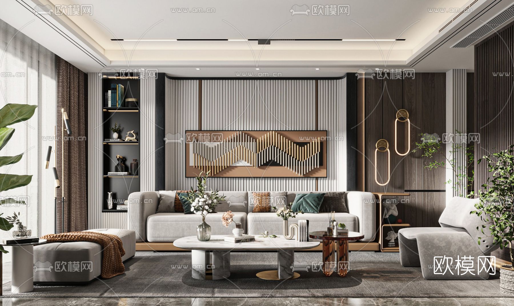 现代布艺沙发组合3d模型下载