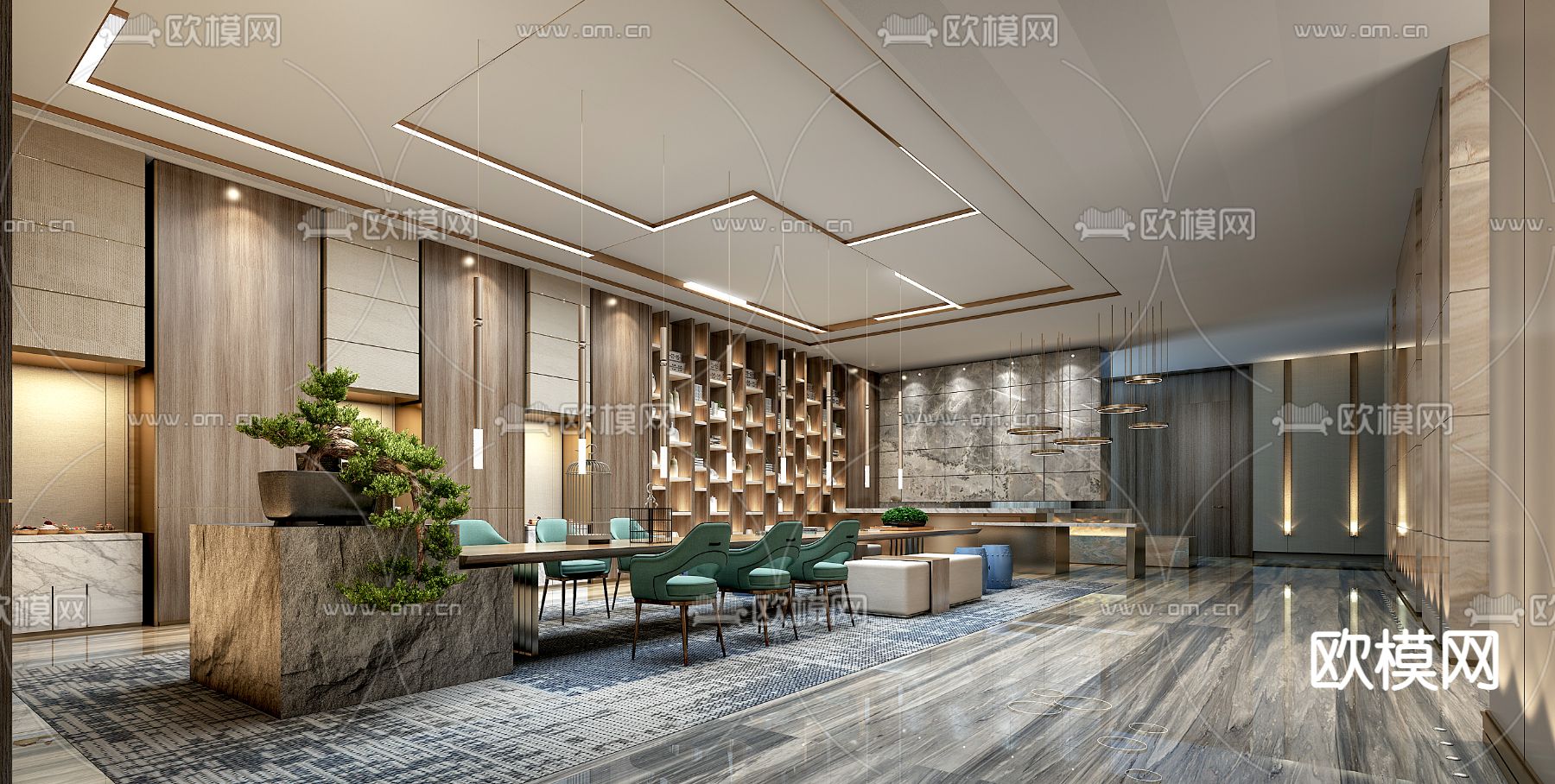 现代轻奢酒店大堂吧3d模型下载_ID12025281_3dmax免费模型-欧模网