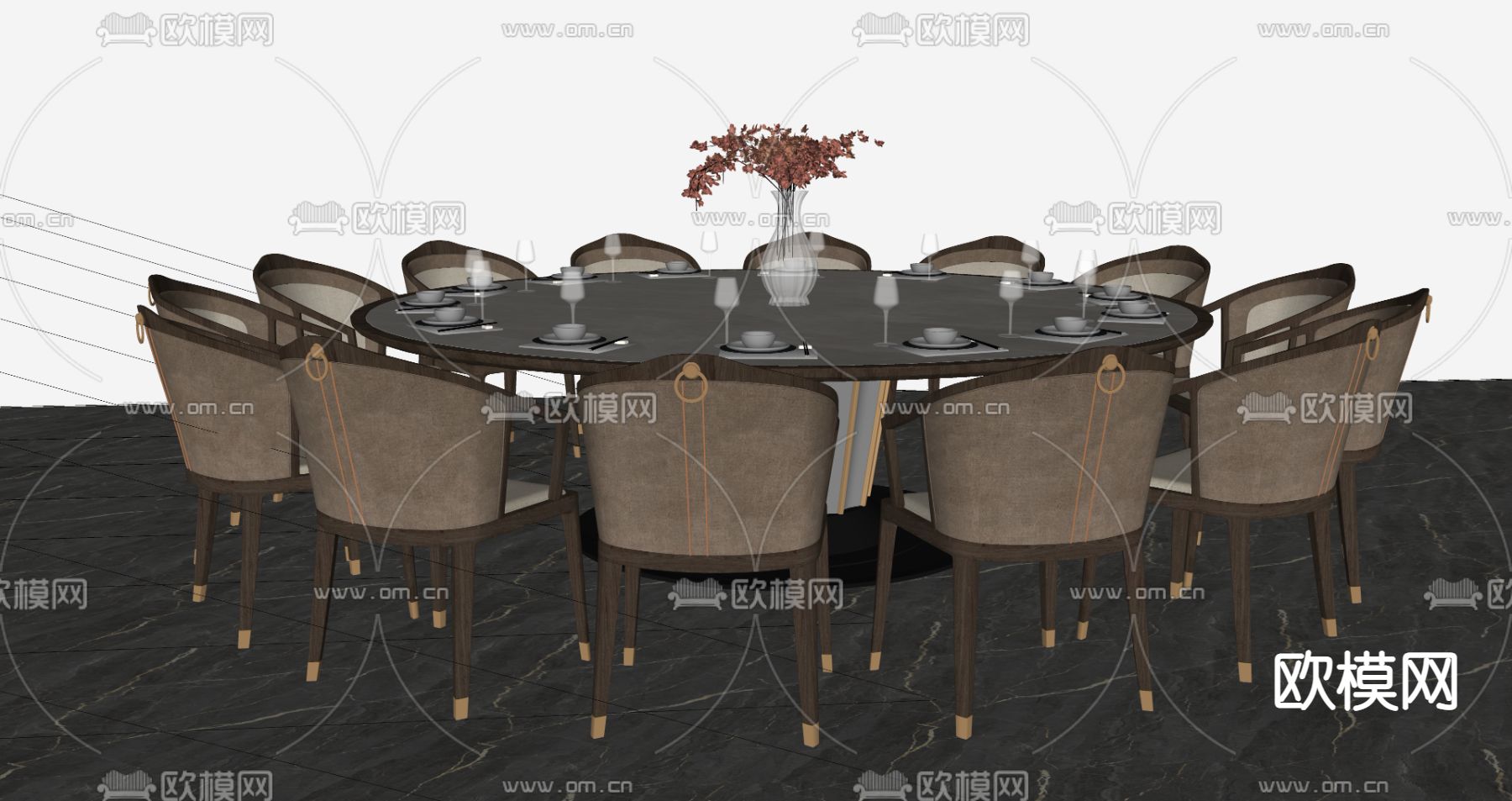 新中式餐桌椅su模型下载（渲染图4）