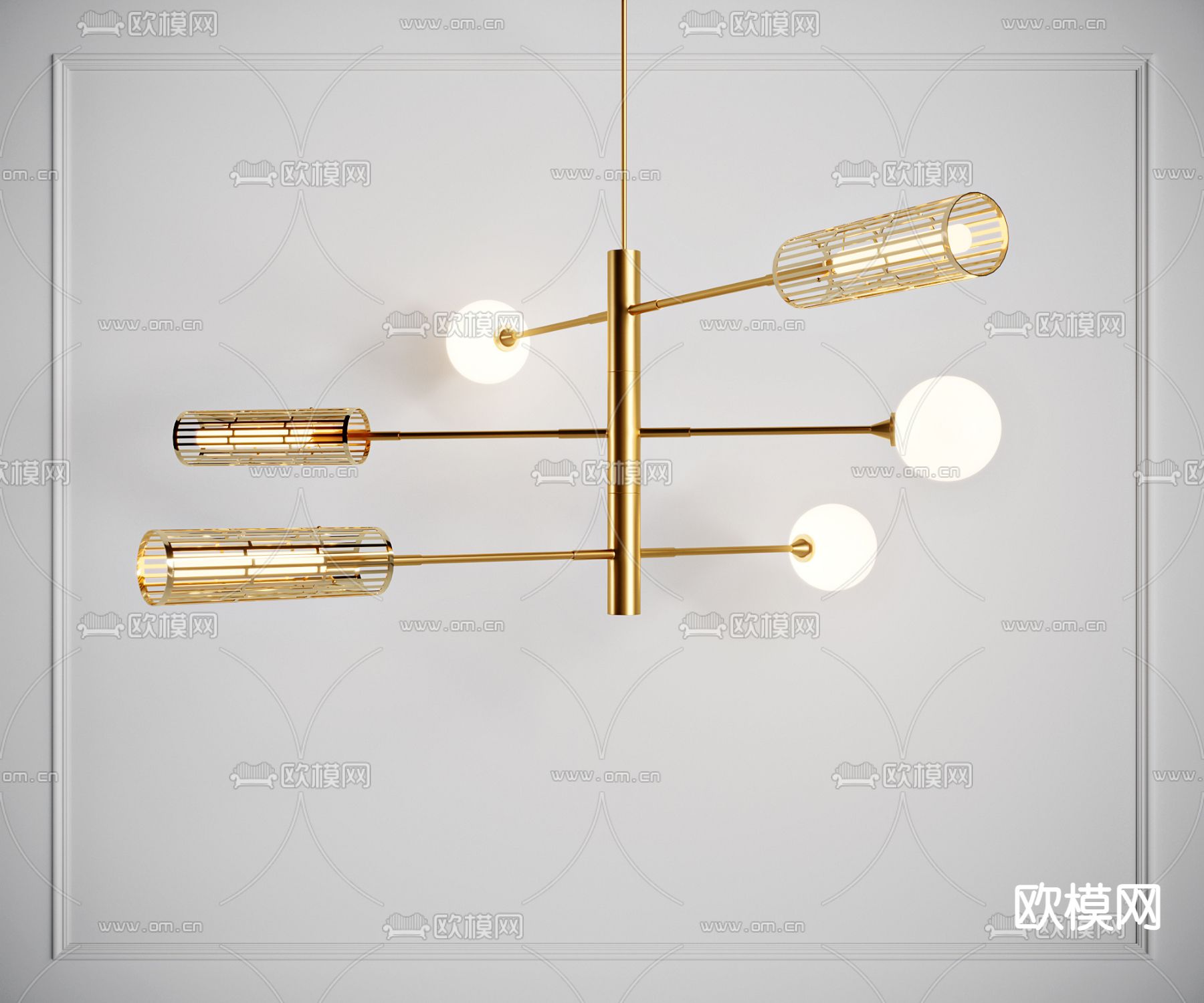 现代金属多头吊灯3d模型下载