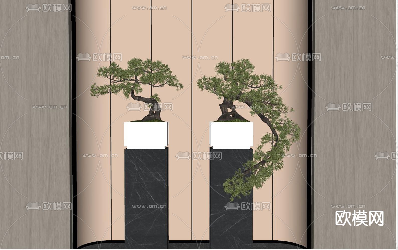 新中式松树盆栽su模型下载（渲染图2）