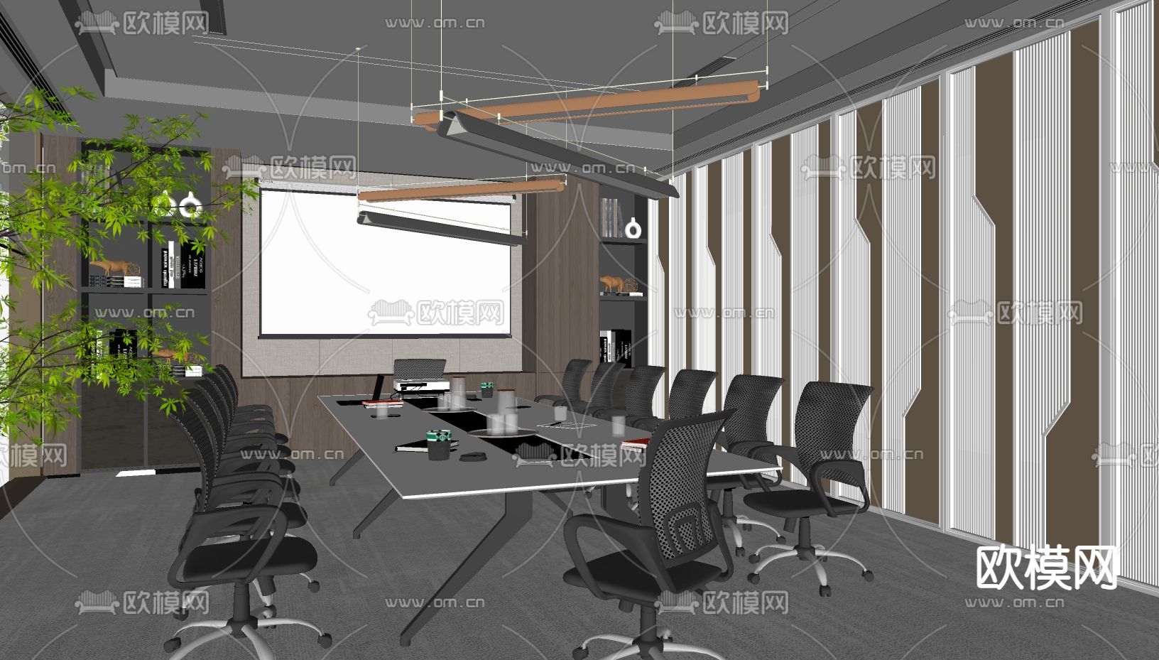 现代会议室su模型下载（渲染图2）