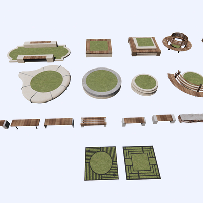  现代户外树池花坛座椅su模型 