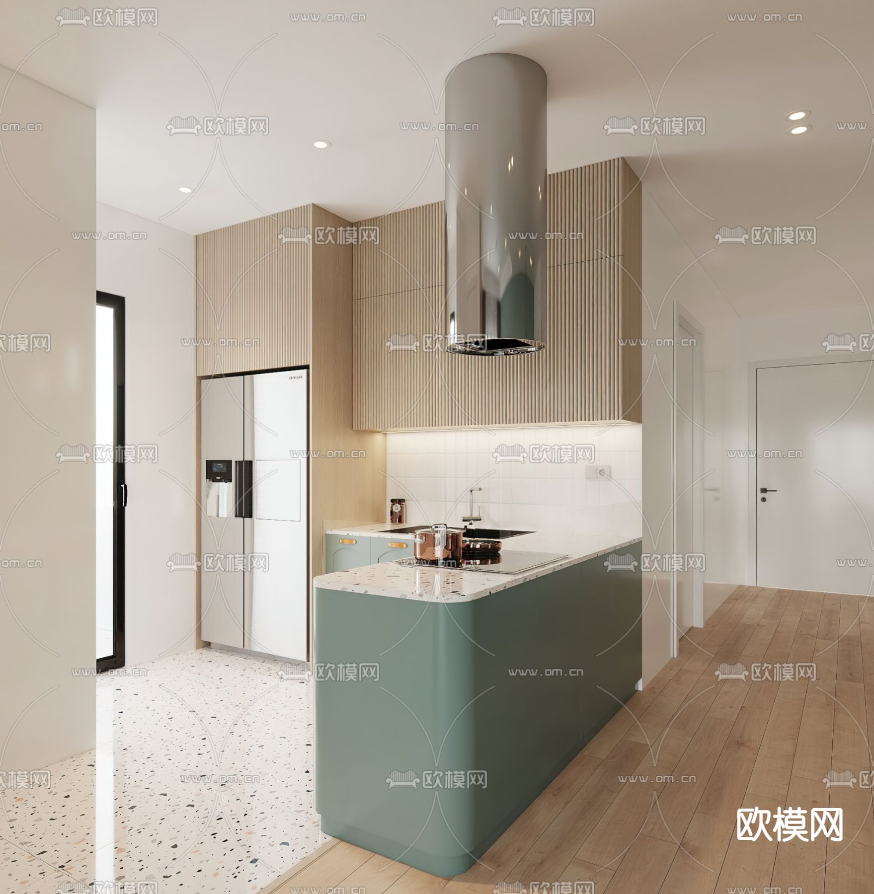 现代厨房3d模型下载