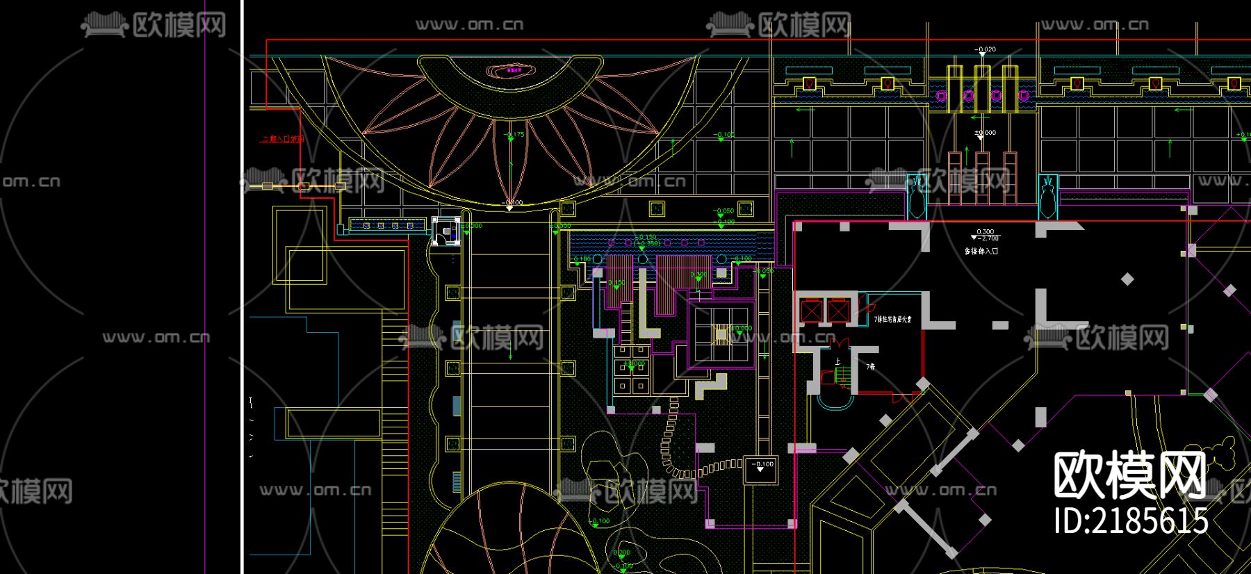 铺装定位标高灯具公设CAD施工图下载（渲染图2）