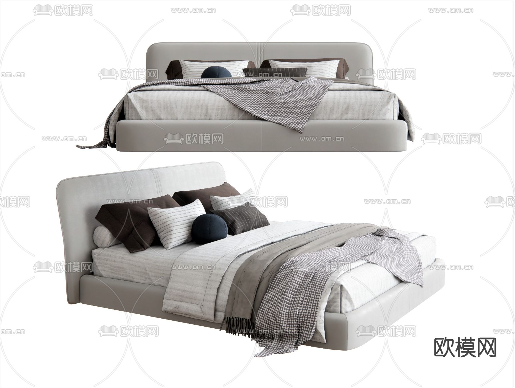 北欧双人床su模型下载（渲染图1）