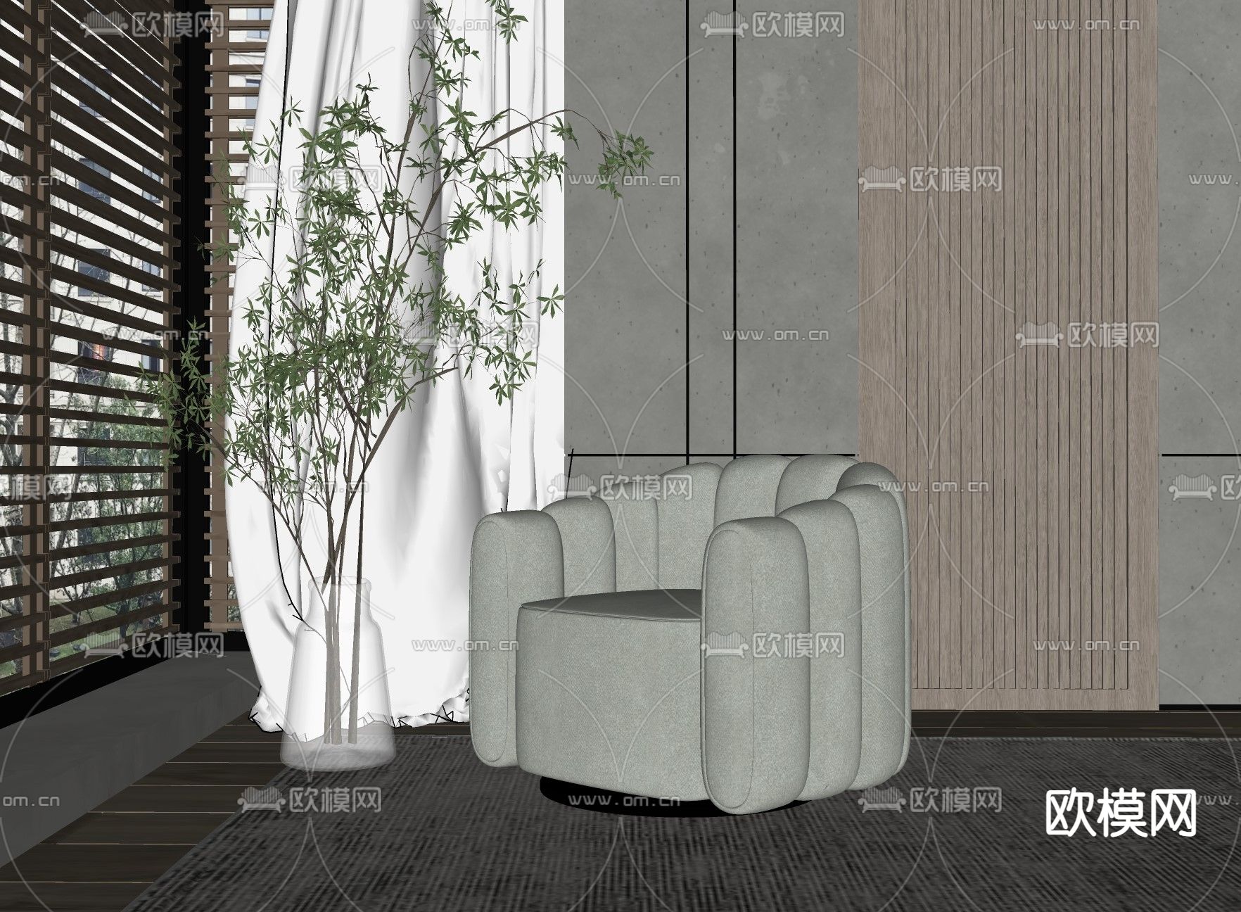 北欧布艺单人沙发su模型下载（渲染图2）