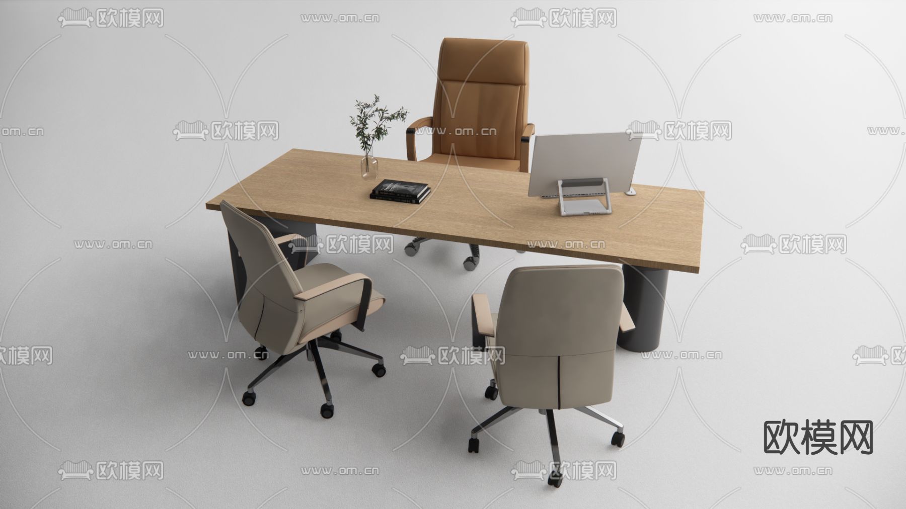 现代办公桌椅su模型下载（渲染图1）