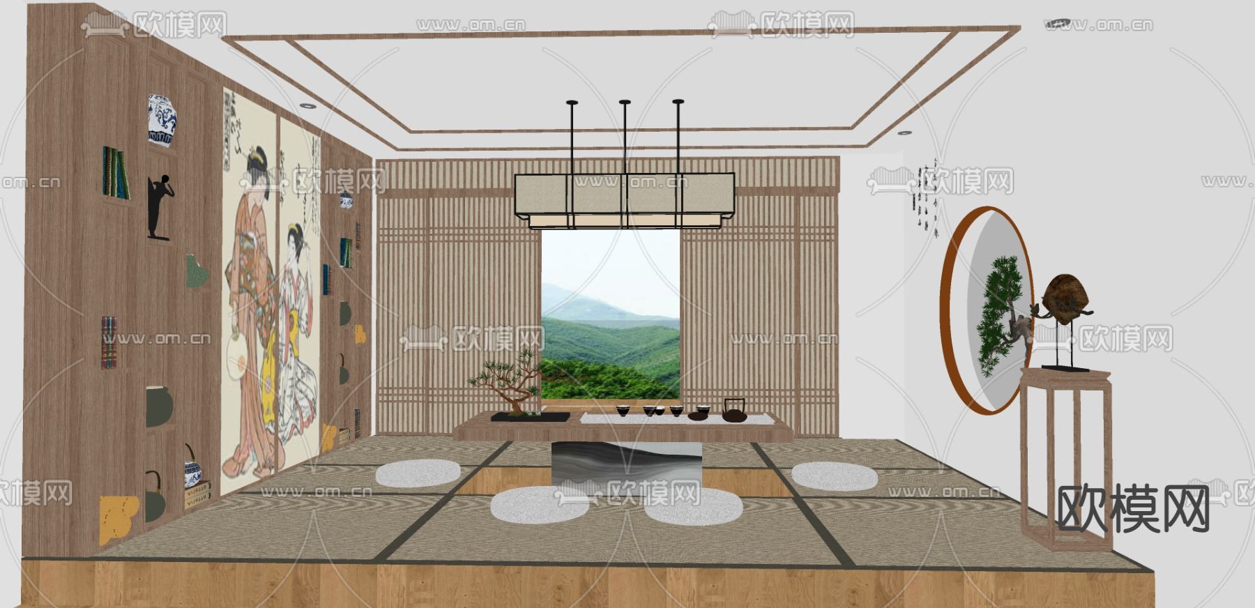 日式榻榻米茶室su模型下载