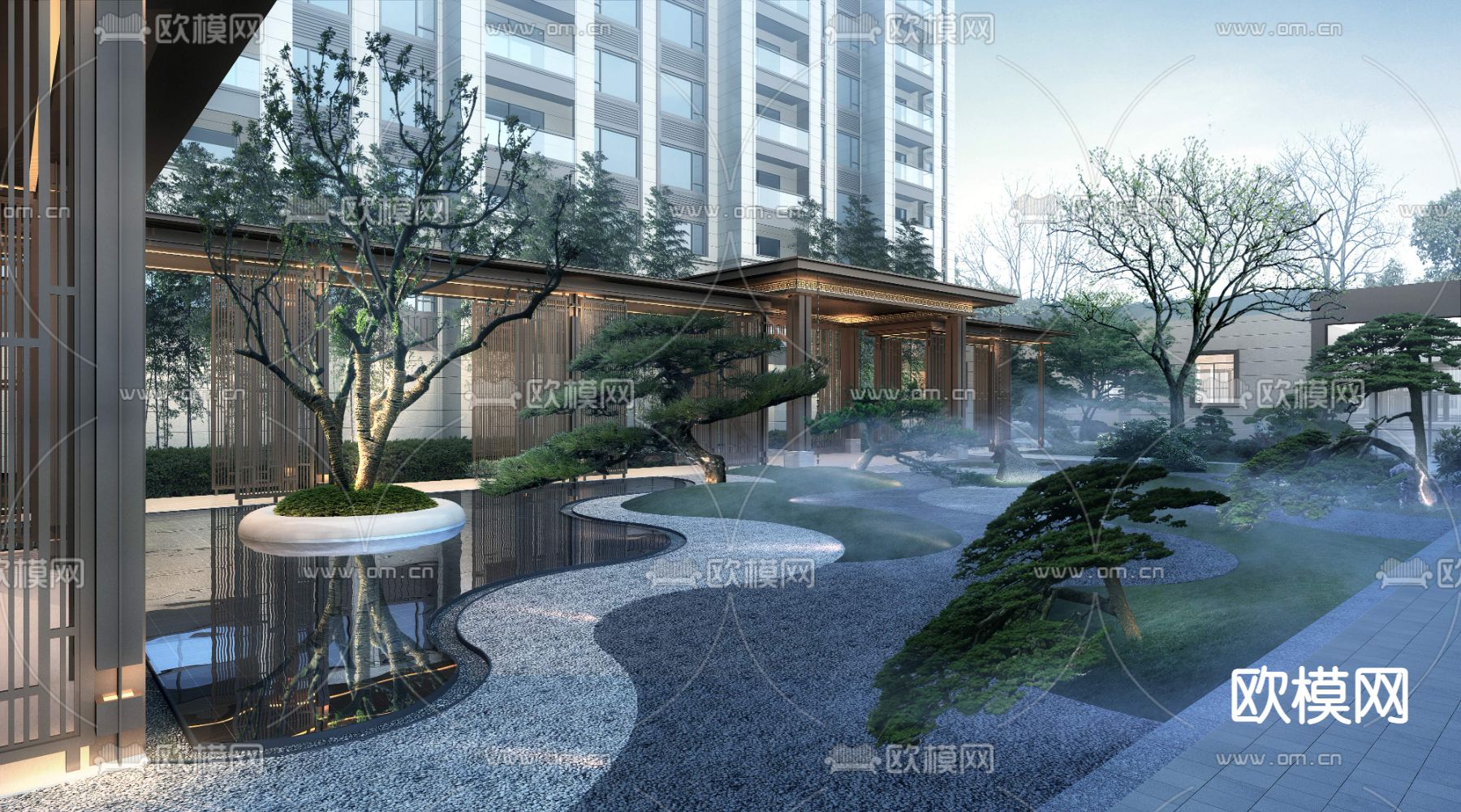 中式售楼处景观psd下载