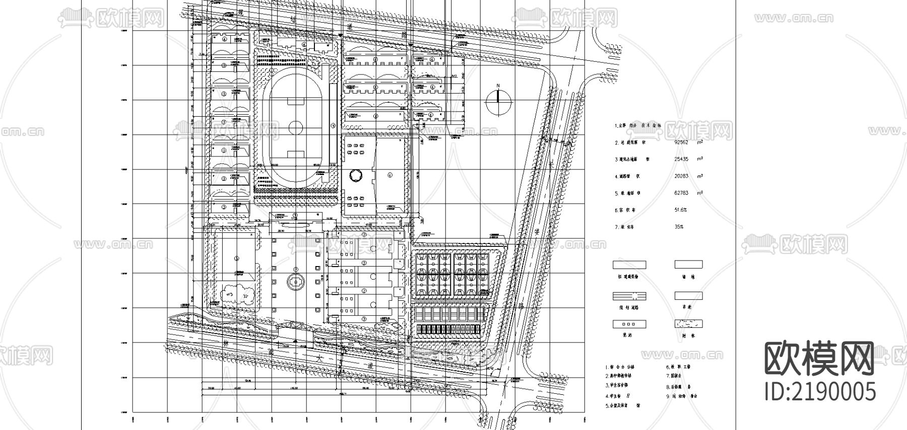 某中学总平面图cad图库下载（渲染图1）