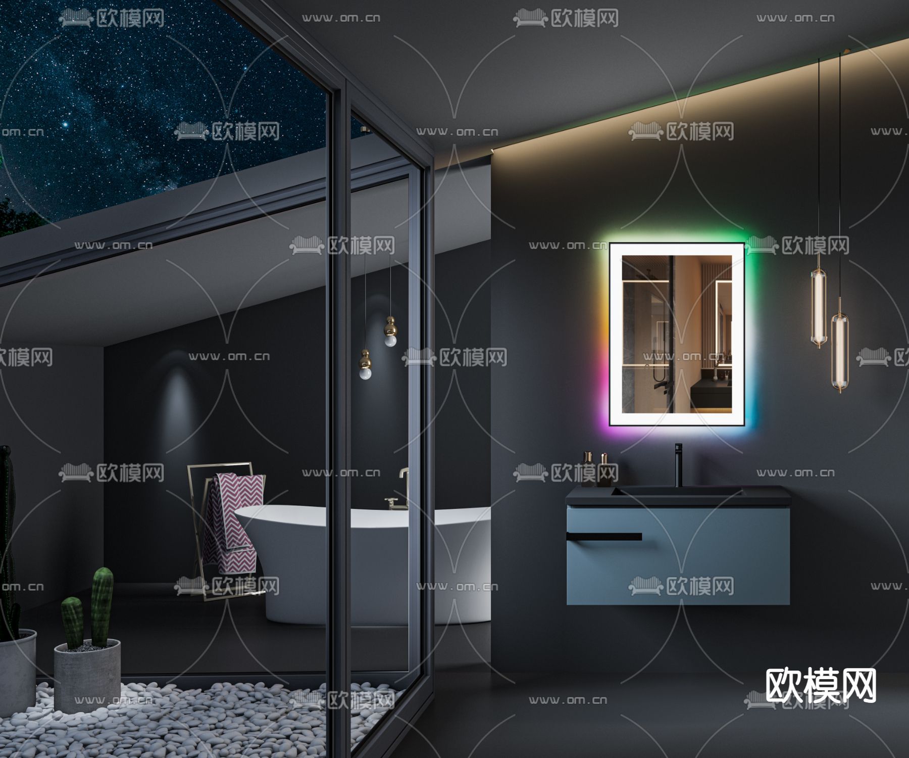 现代轻奢烤漆浴室台盆柜3d模型下载