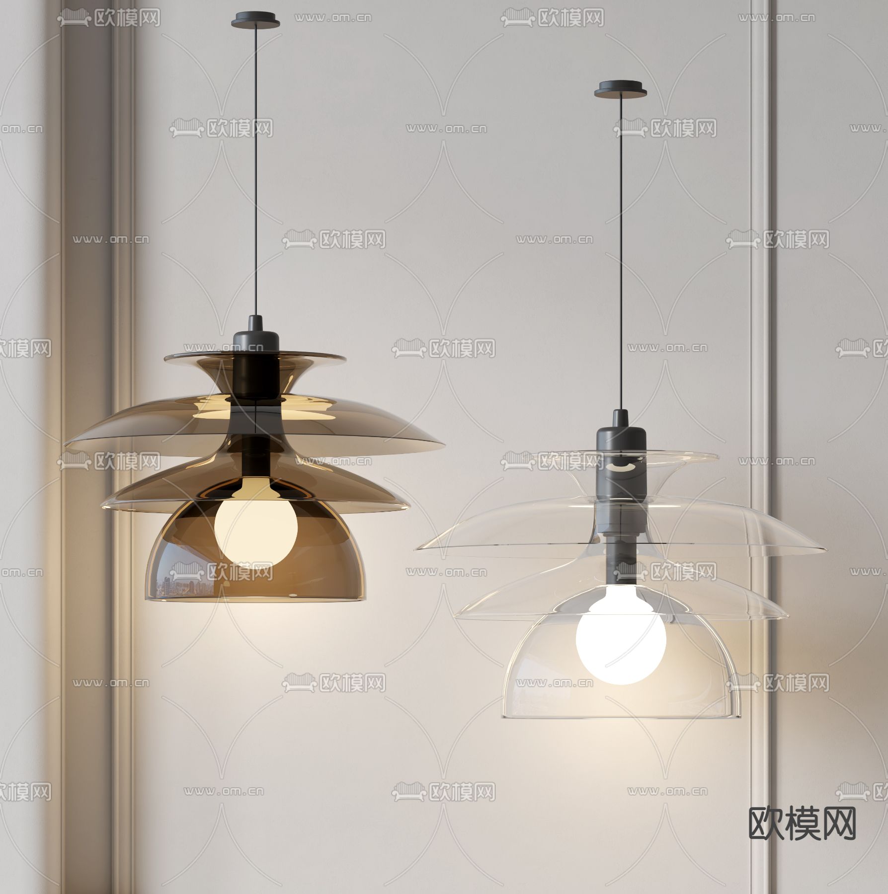 现代玻璃碗状灯罩吊灯3d模型下载