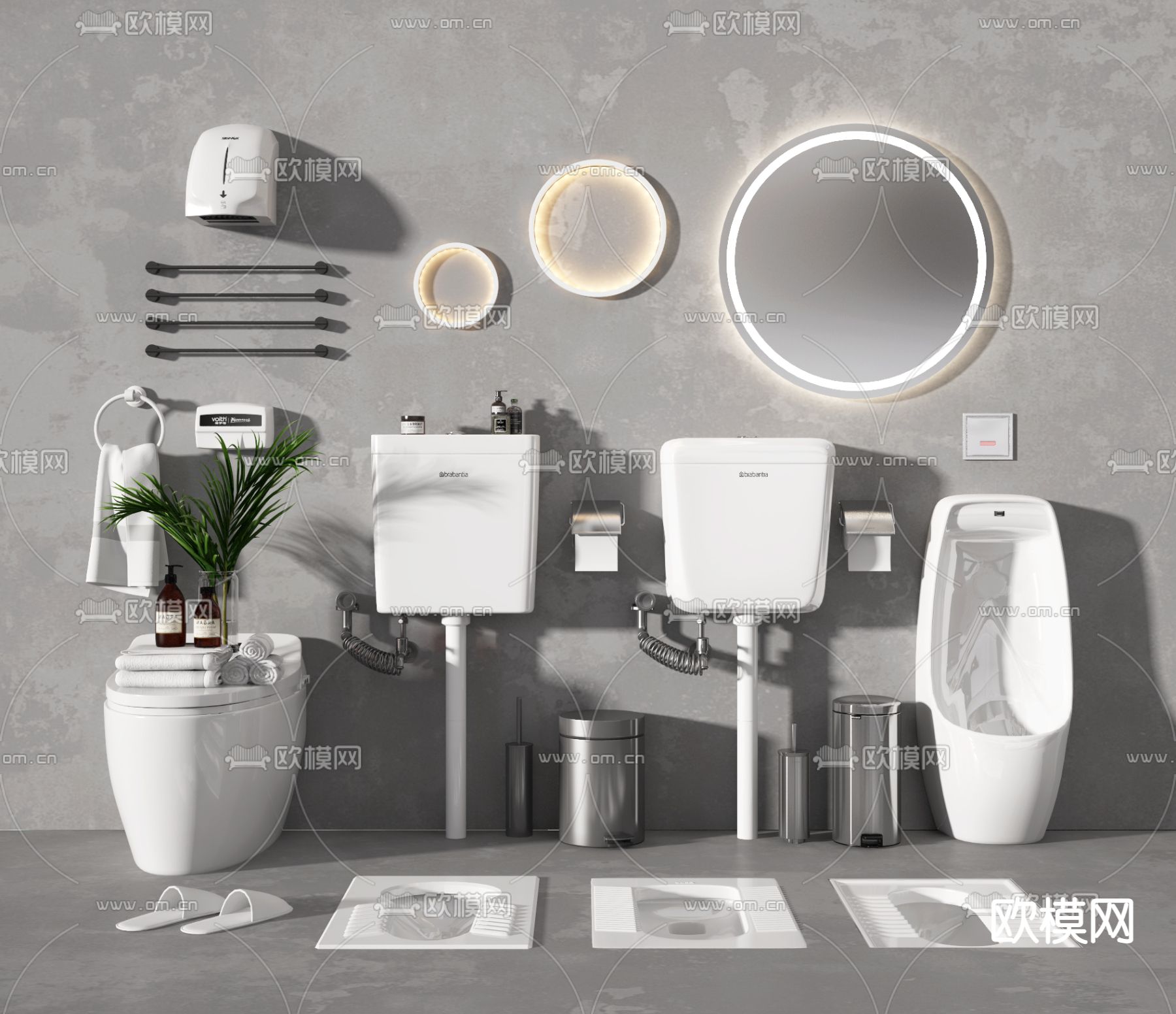 现代蹲厕蹲坑小便斗烘干机su模型下载（渲染图1）