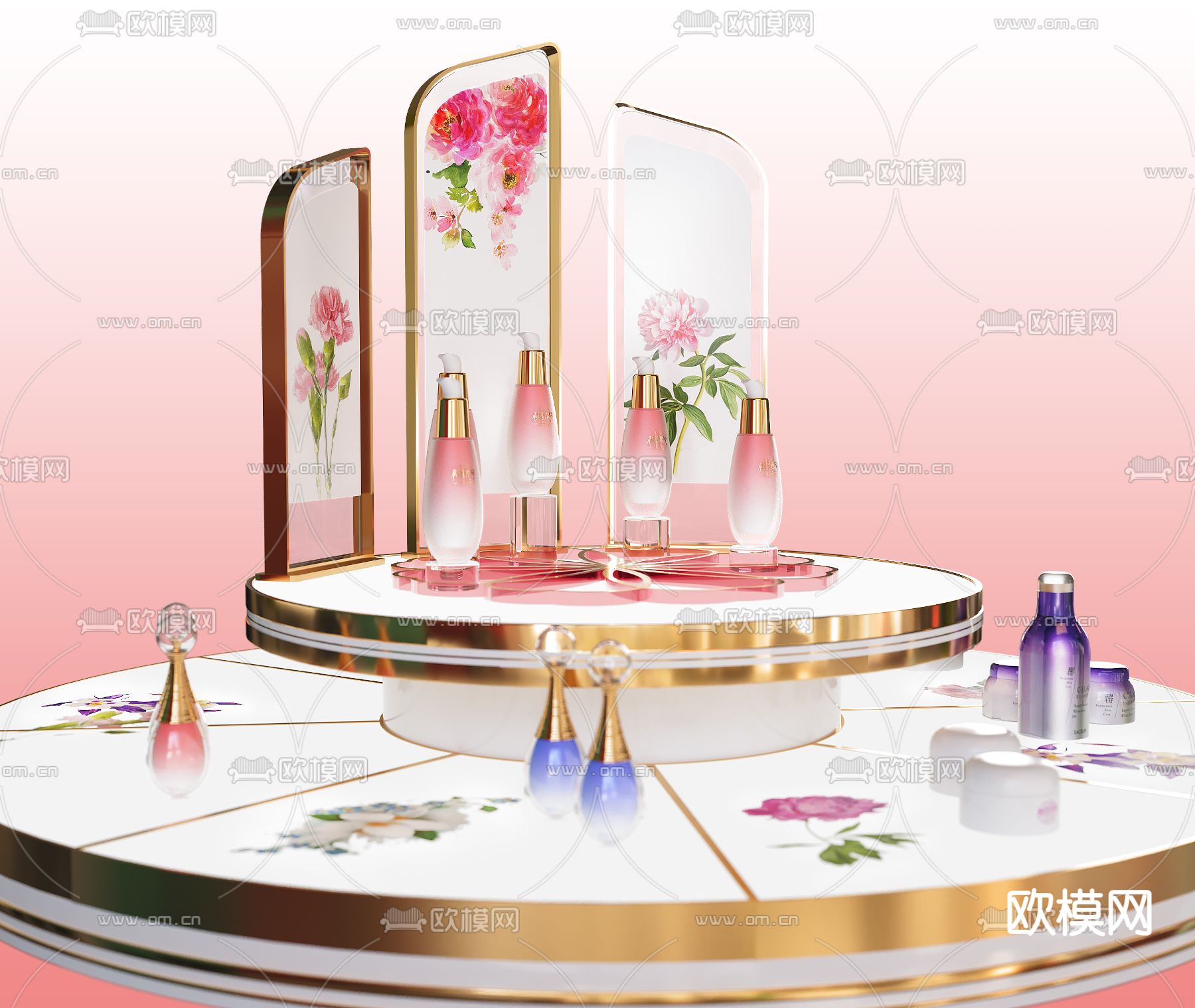 现代护肤美容陈列展示道具架3d模型下载（渲染图3）