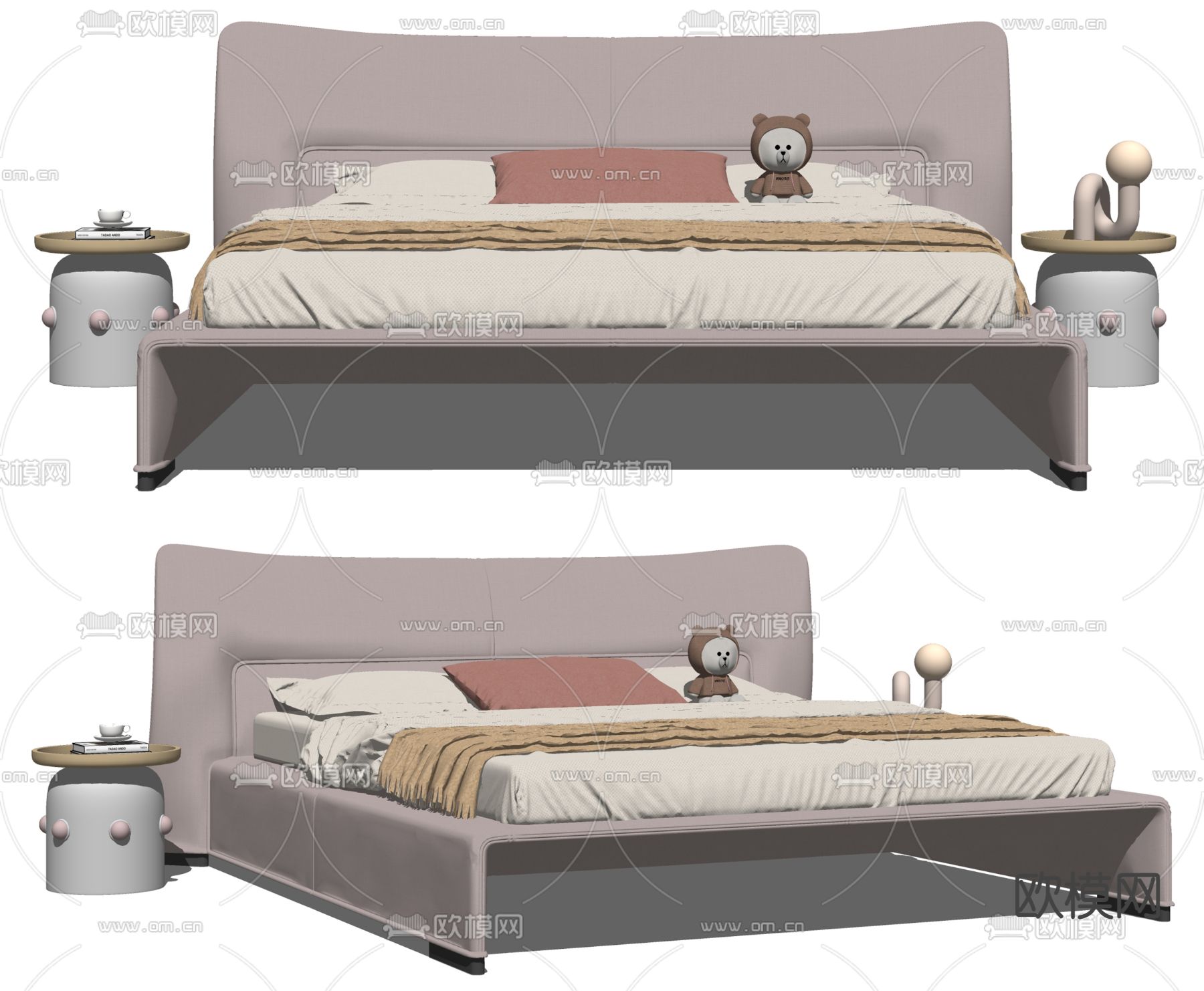 Molteni&C现代布艺双人床su模型下载（渲染图2）
