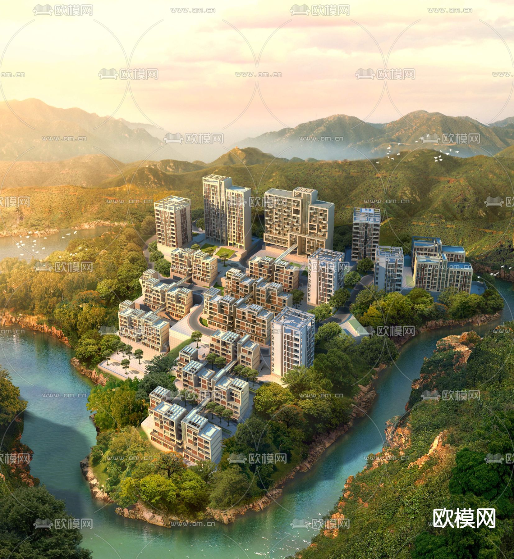 现代山体住宅小区psd下载