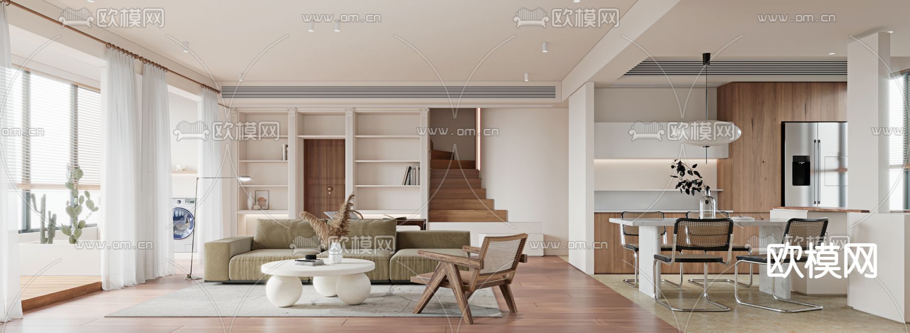 现代客餐厅3d模型下载（渲染图1）