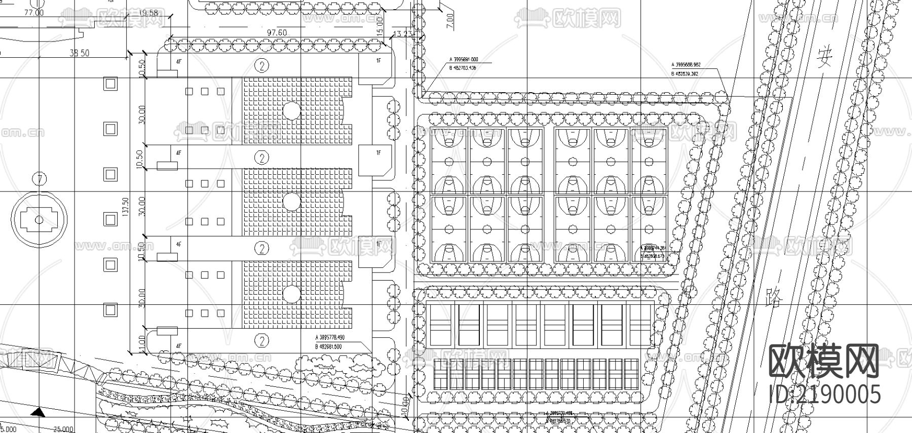 某中学总平面图cad图库下载（渲染图2）