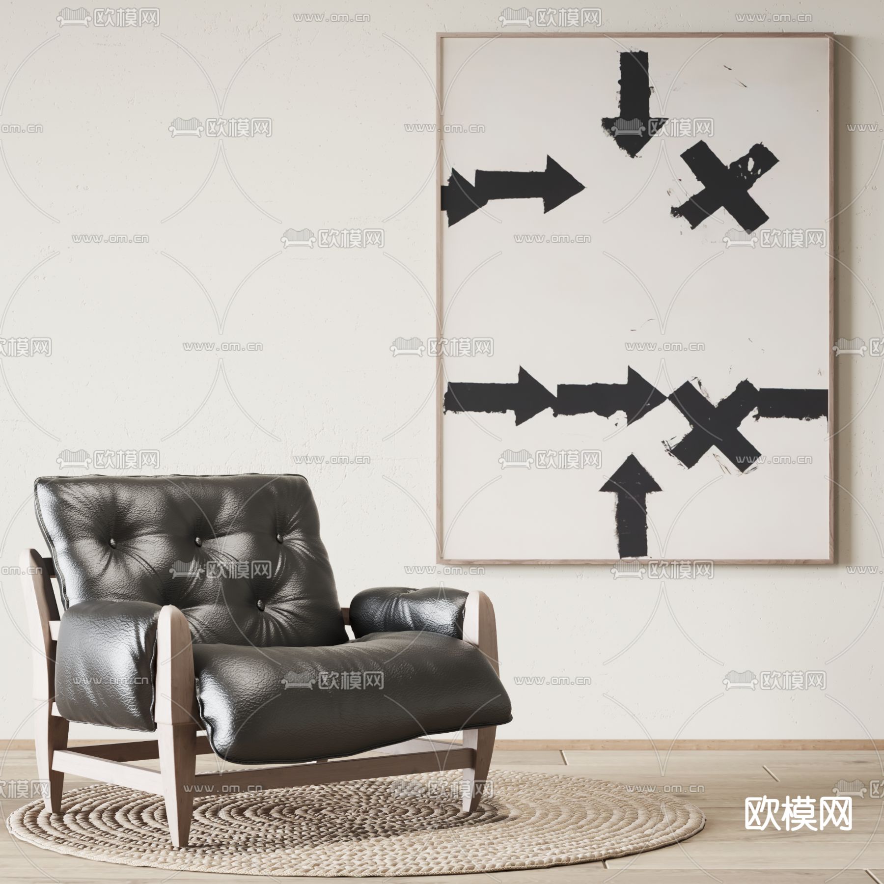 现代黑色皮革单人沙发3d模型下载