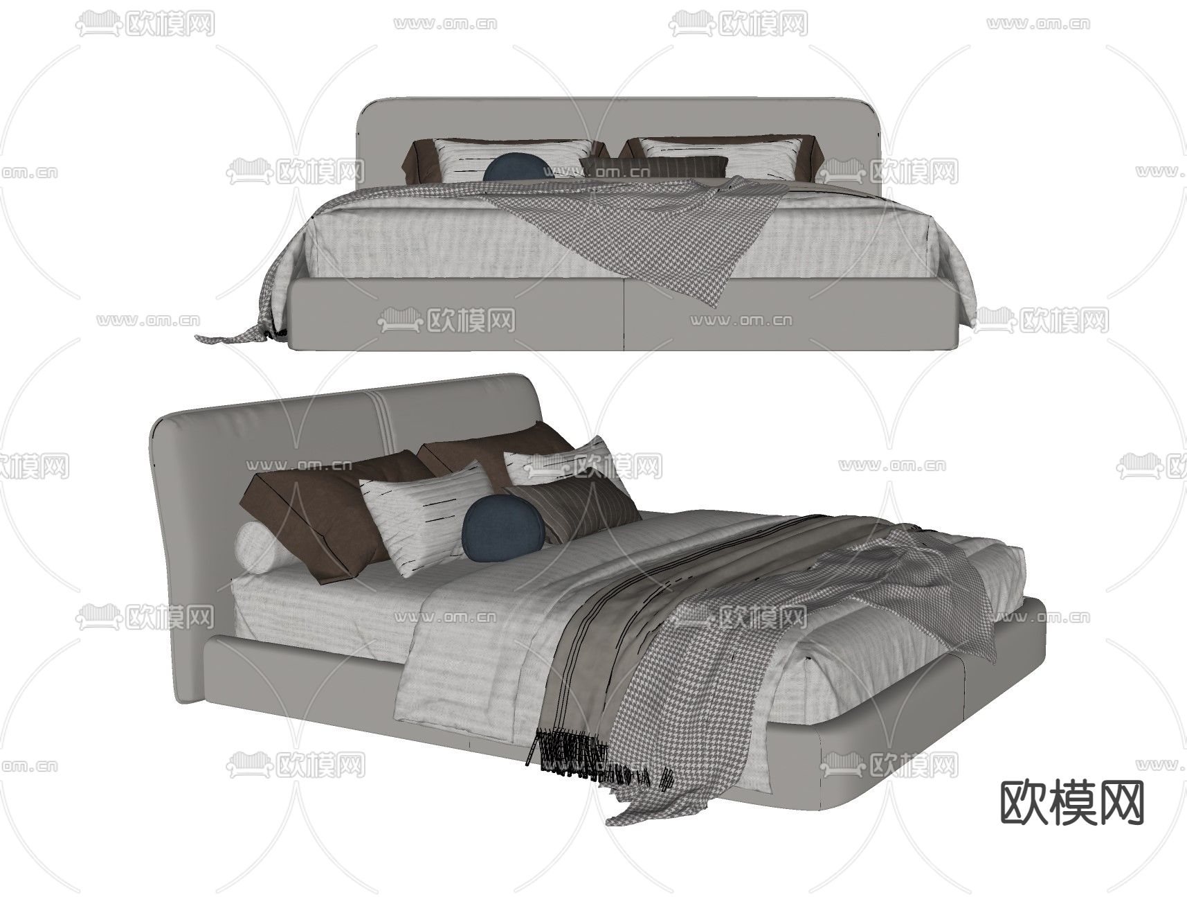 北欧双人床su模型下载（渲染图2）