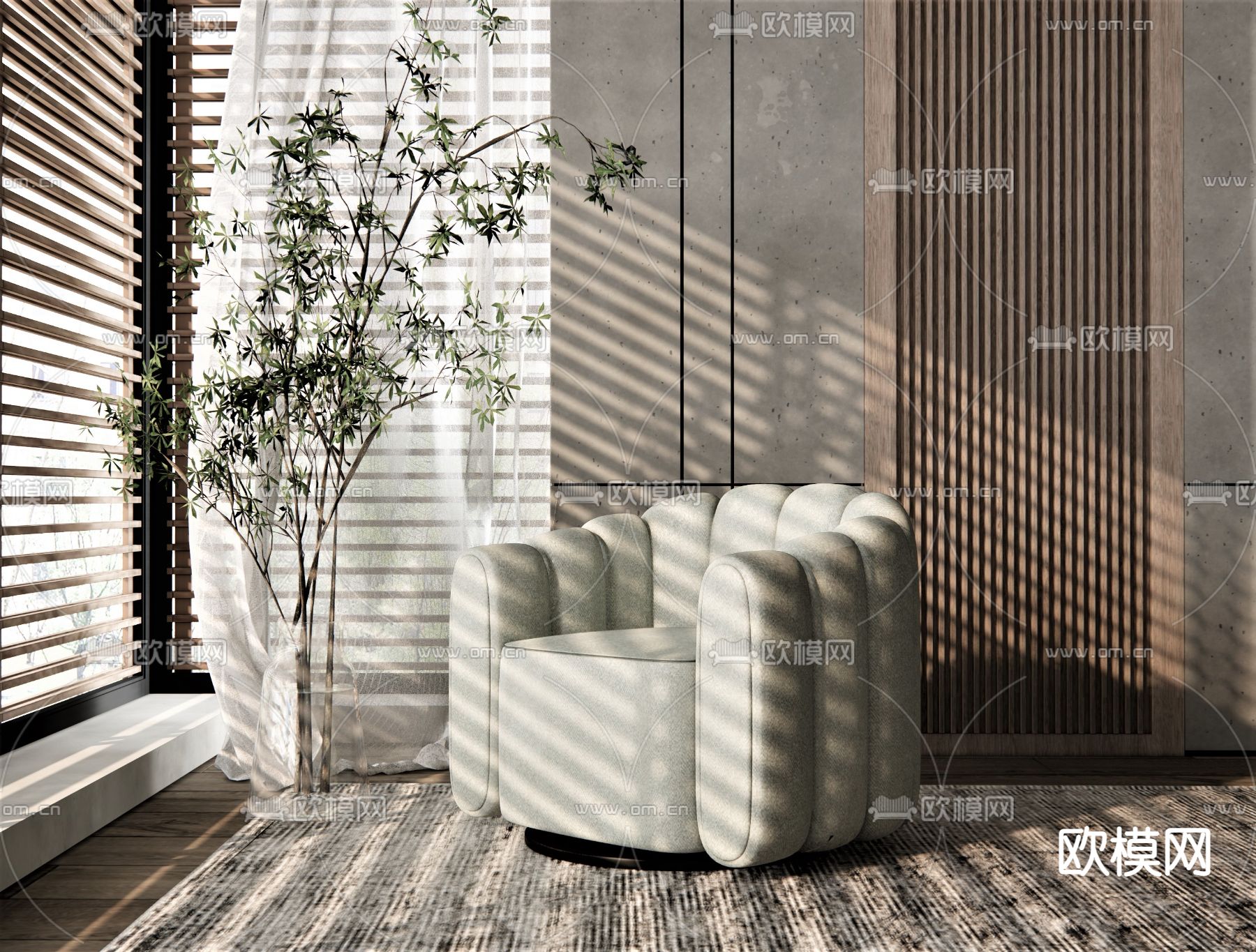 北欧布艺单人沙发su模型下载（渲染图1）