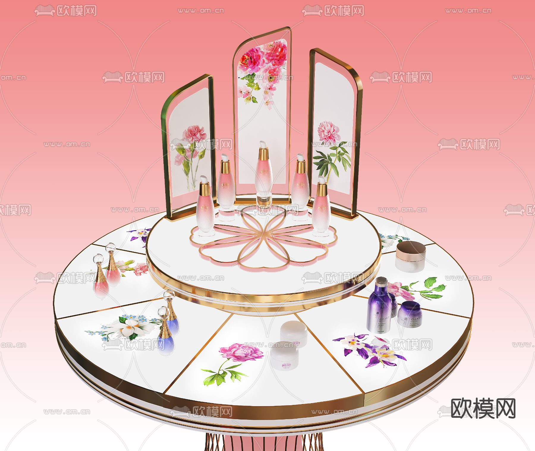 现代护肤美容陈列展示道具架3d模型下载（渲染图1）
