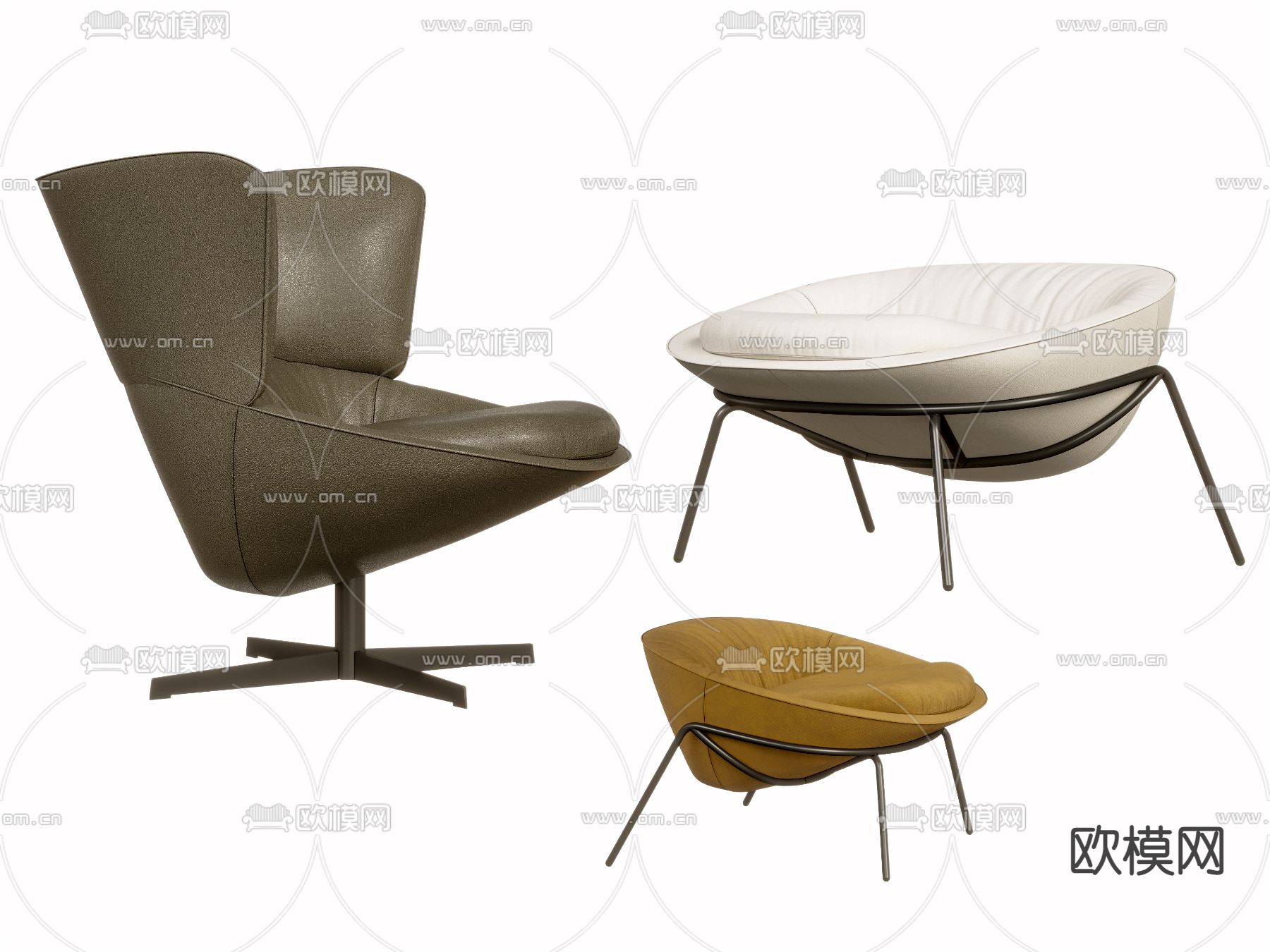 现代深灰皮革单人沙发3d模型下载