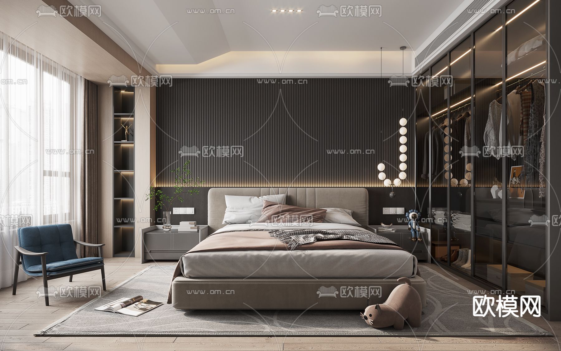 现代高级灰卧室主人房3d模型下载