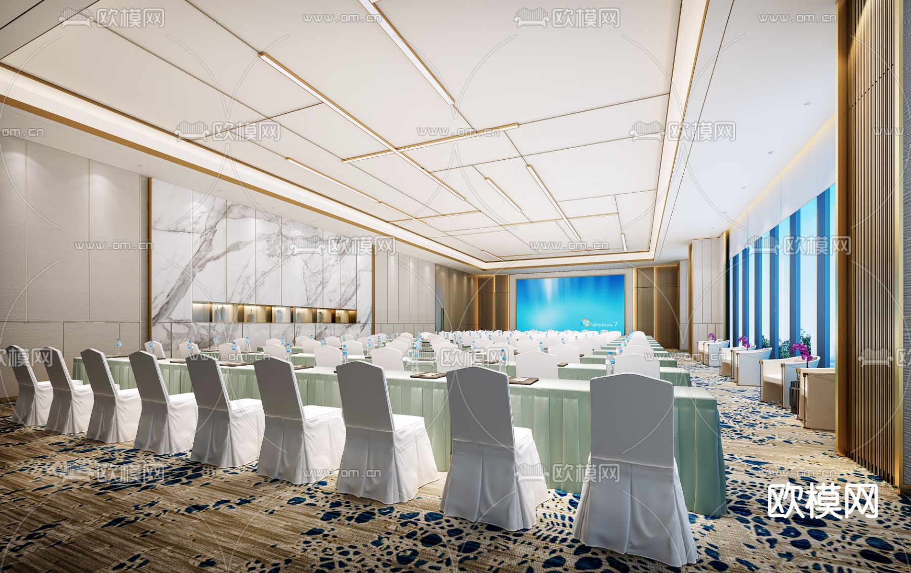 现代酒店会议室3d模型下载