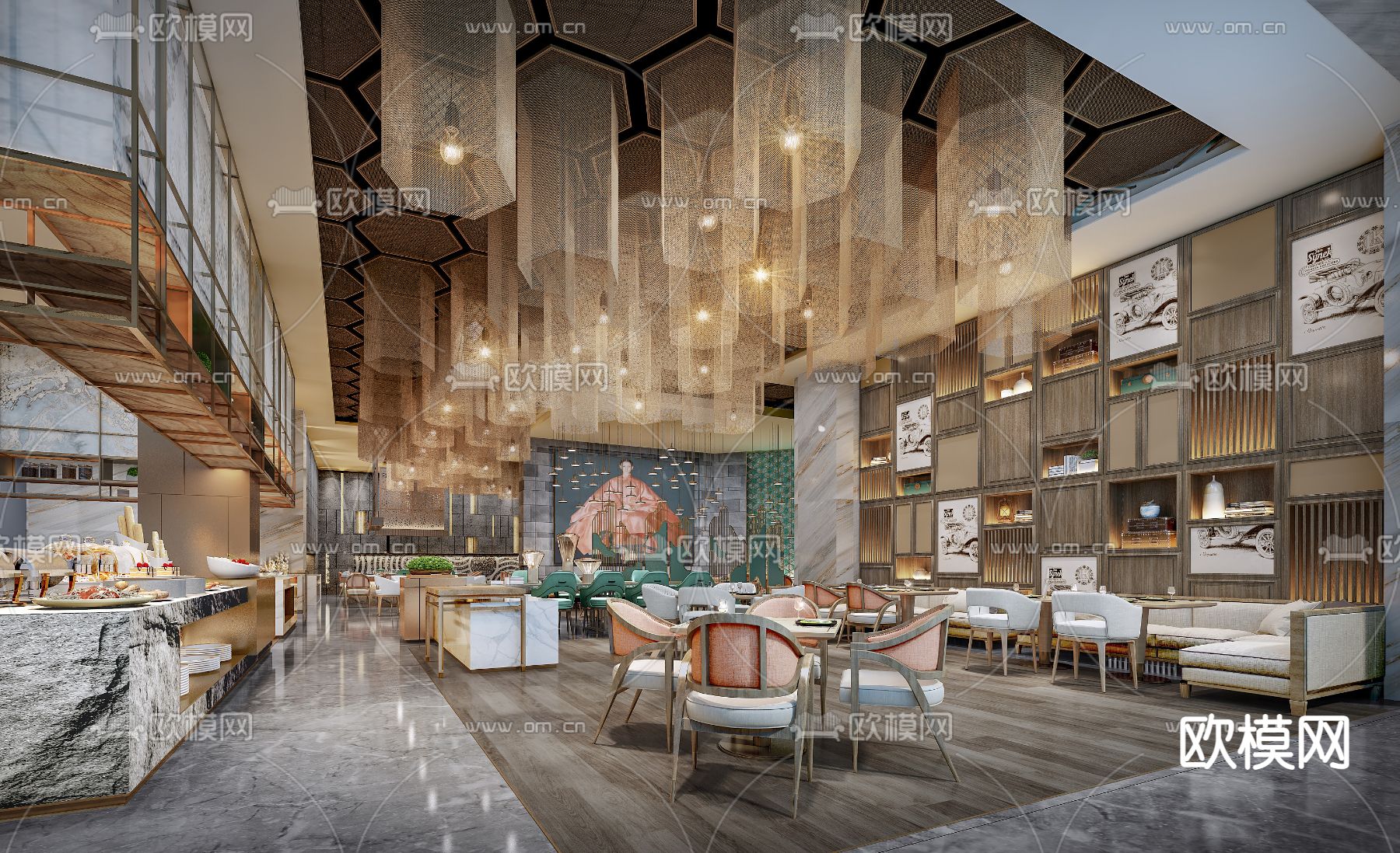 现代酒店自助餐厅3d模型