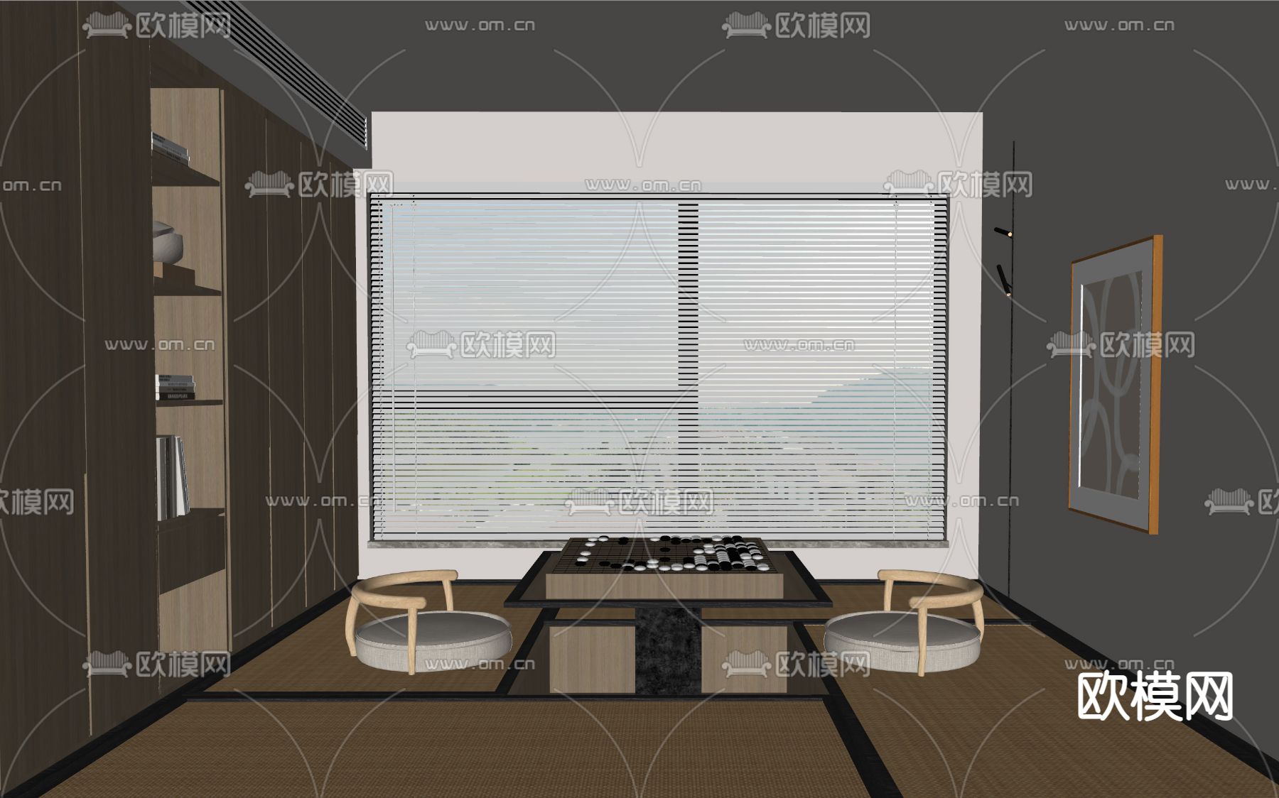 现代榻榻米书房su模型下载（渲染图2）